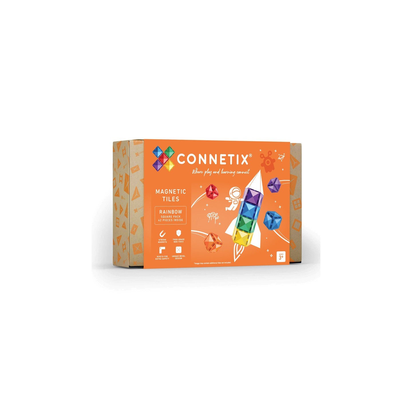 Connetix Magnetic Tiles Rainbow Square Pack, 42 Pieces