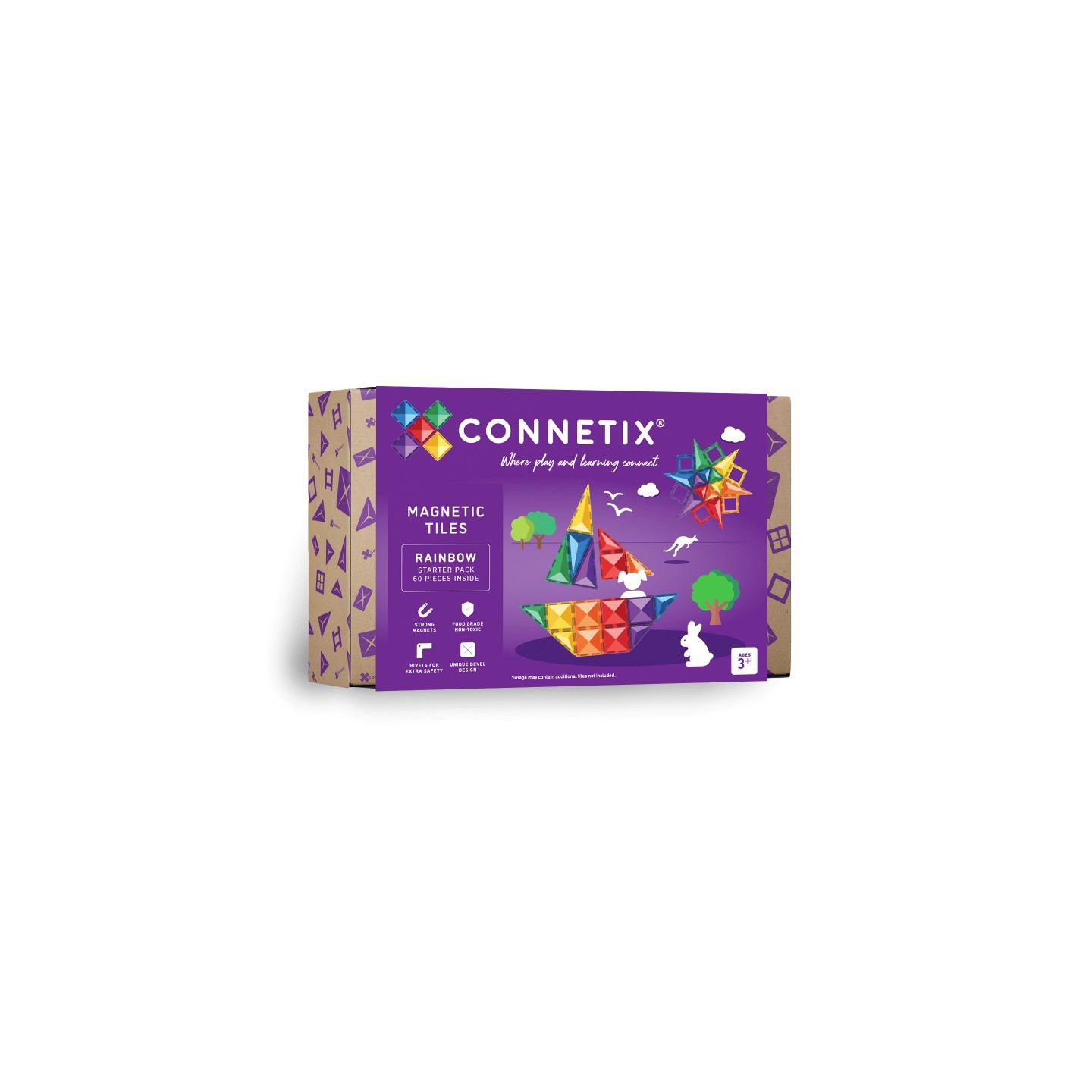 Connetix Magnetic Tiles Rainbow Starter Pack, 60 Pieces