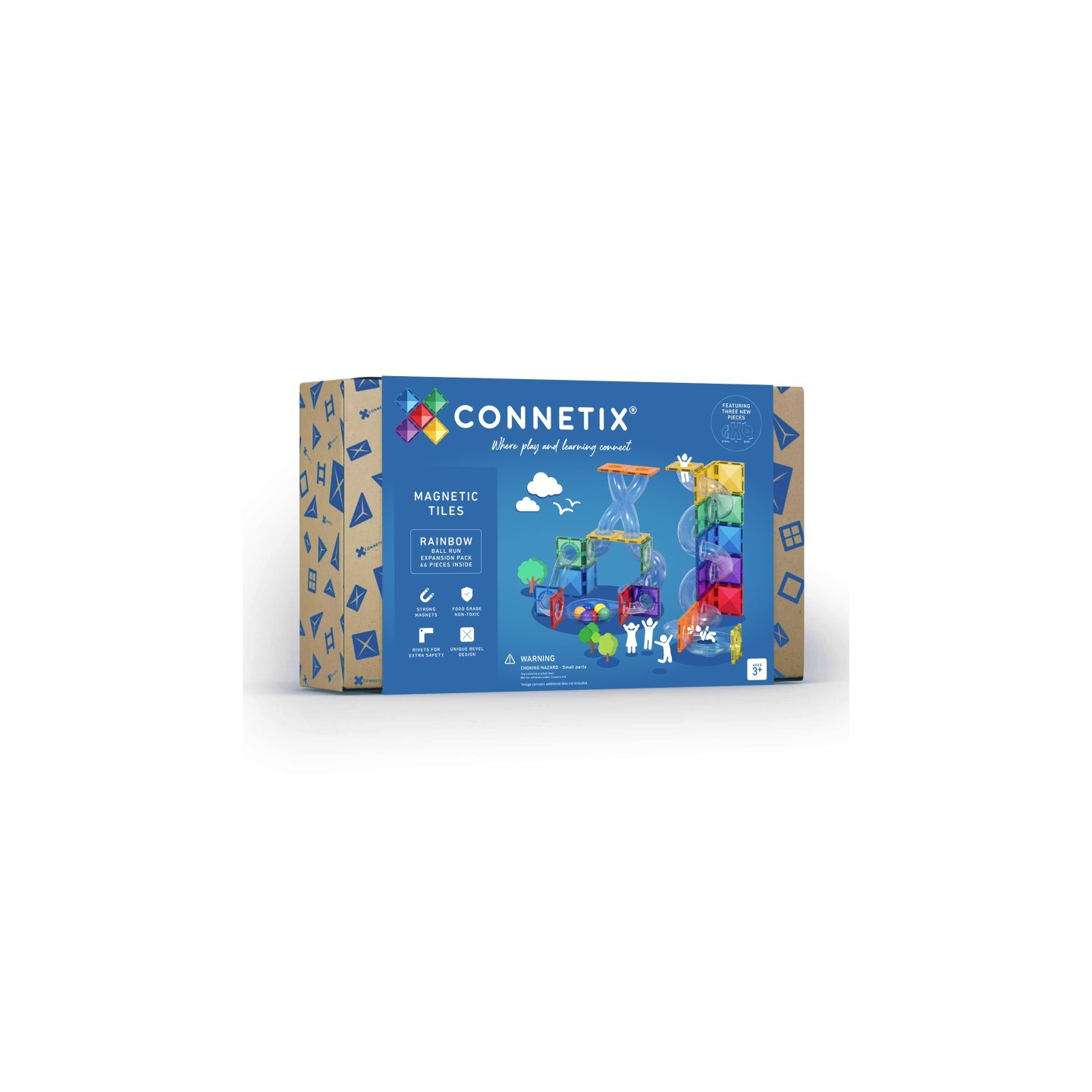 Connetix Magnetic Tiles Rainbow Ball Run Expansion Pack, 66 Pieces