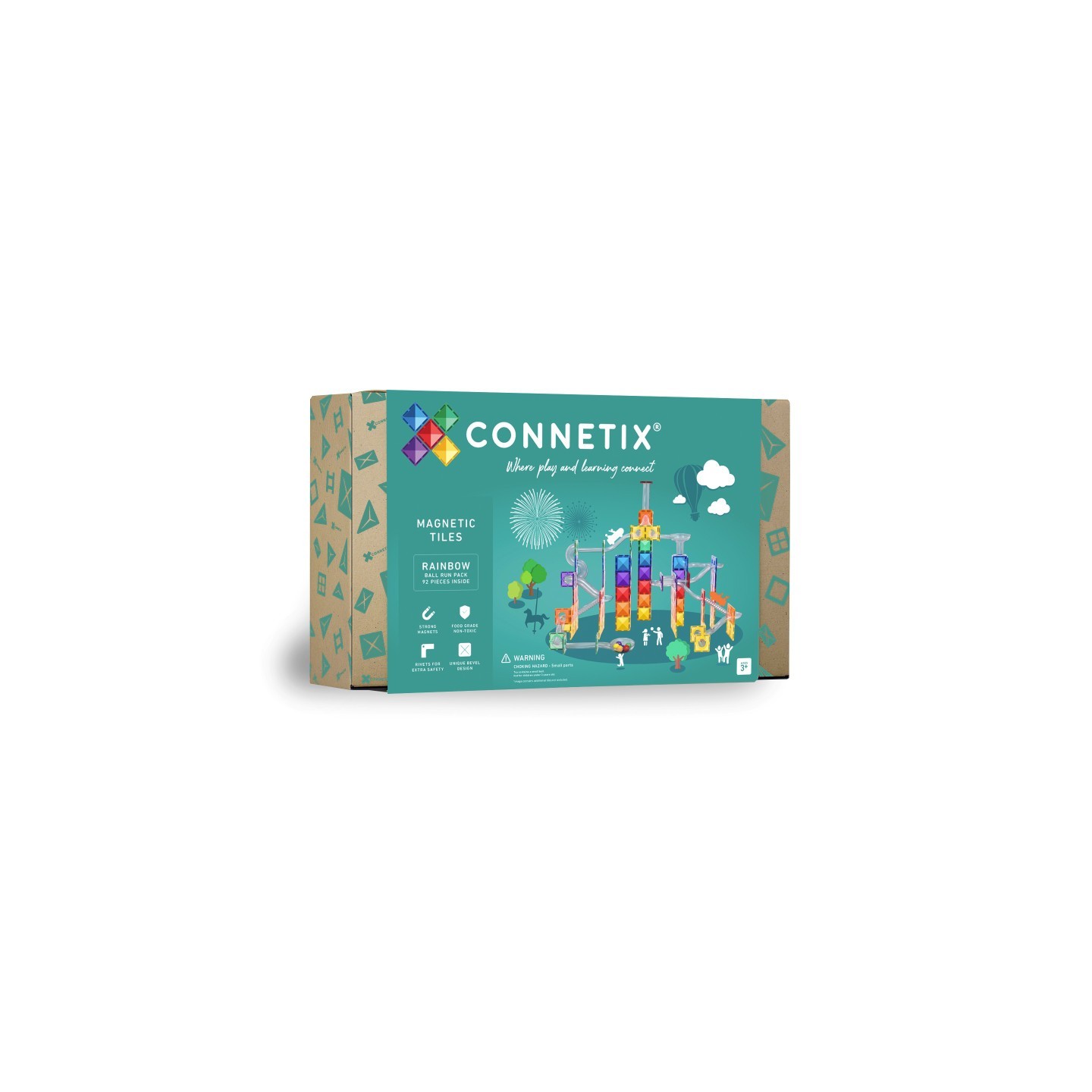 Connetix Magnetic Tiles Rainbow Ball Run Pack, 92 Pieces