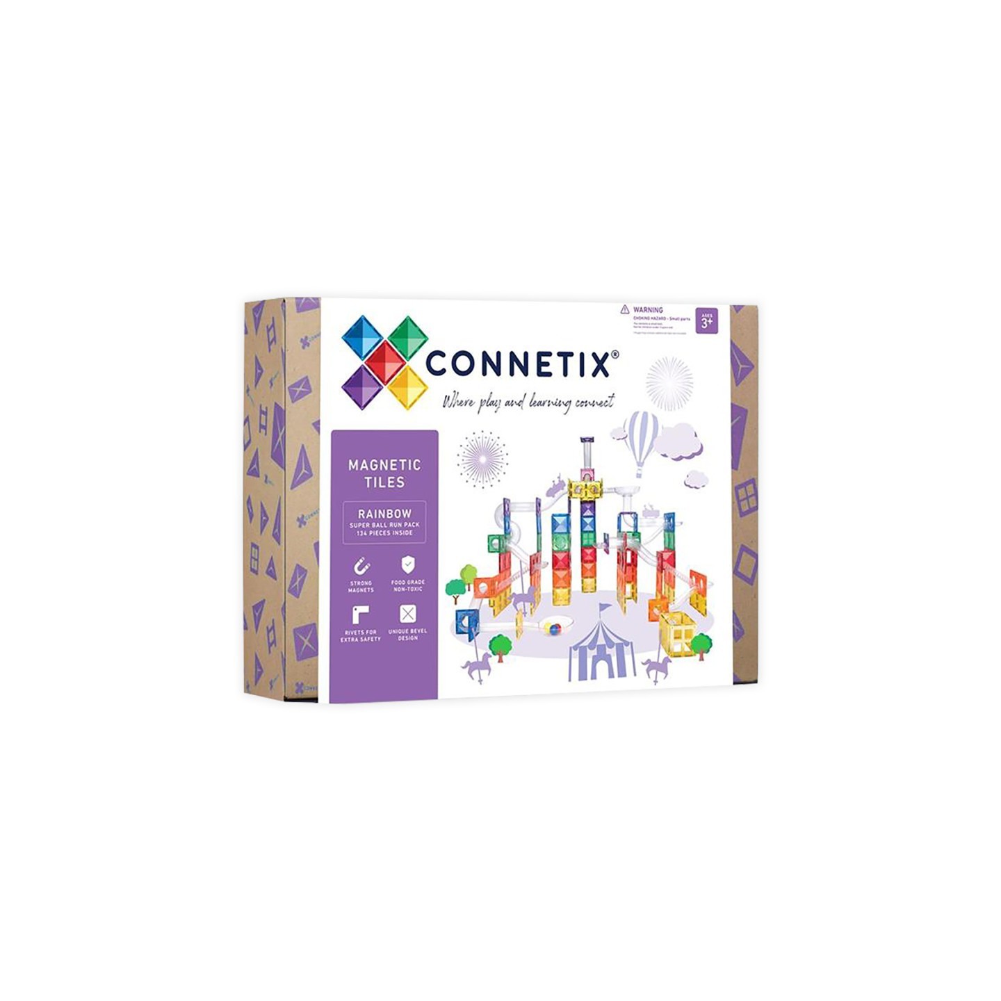 Connetix Magnetic Tiles Super Ball Run Pack, 134 Pieces