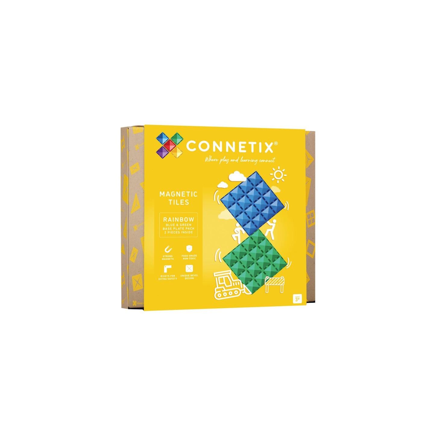 Connetix Magnetic Tiles Rainbow Blue & Green Base Plate, 2 Pieces
