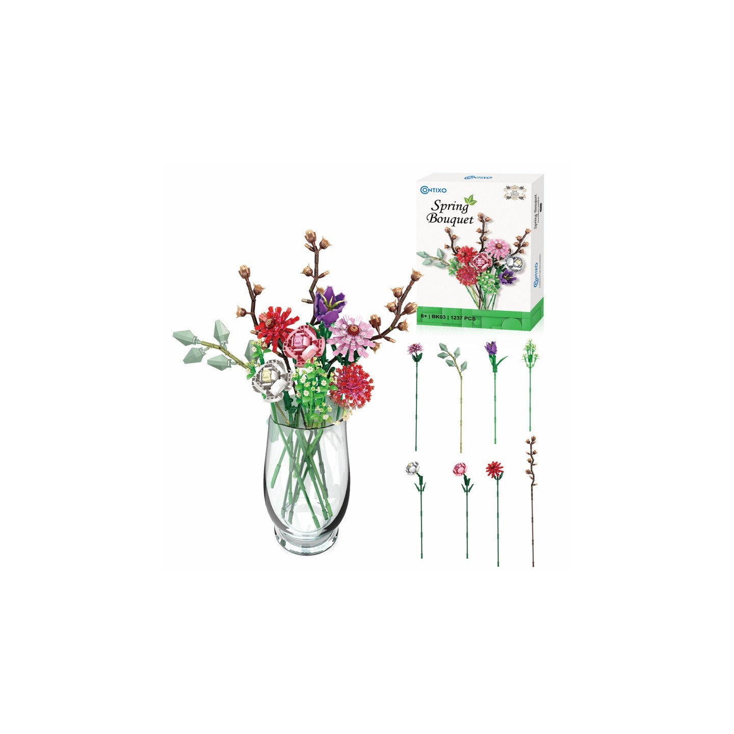 Contixo BK03 Spring Bouquet Floral Collection Building Block Set, 1237 Pieces