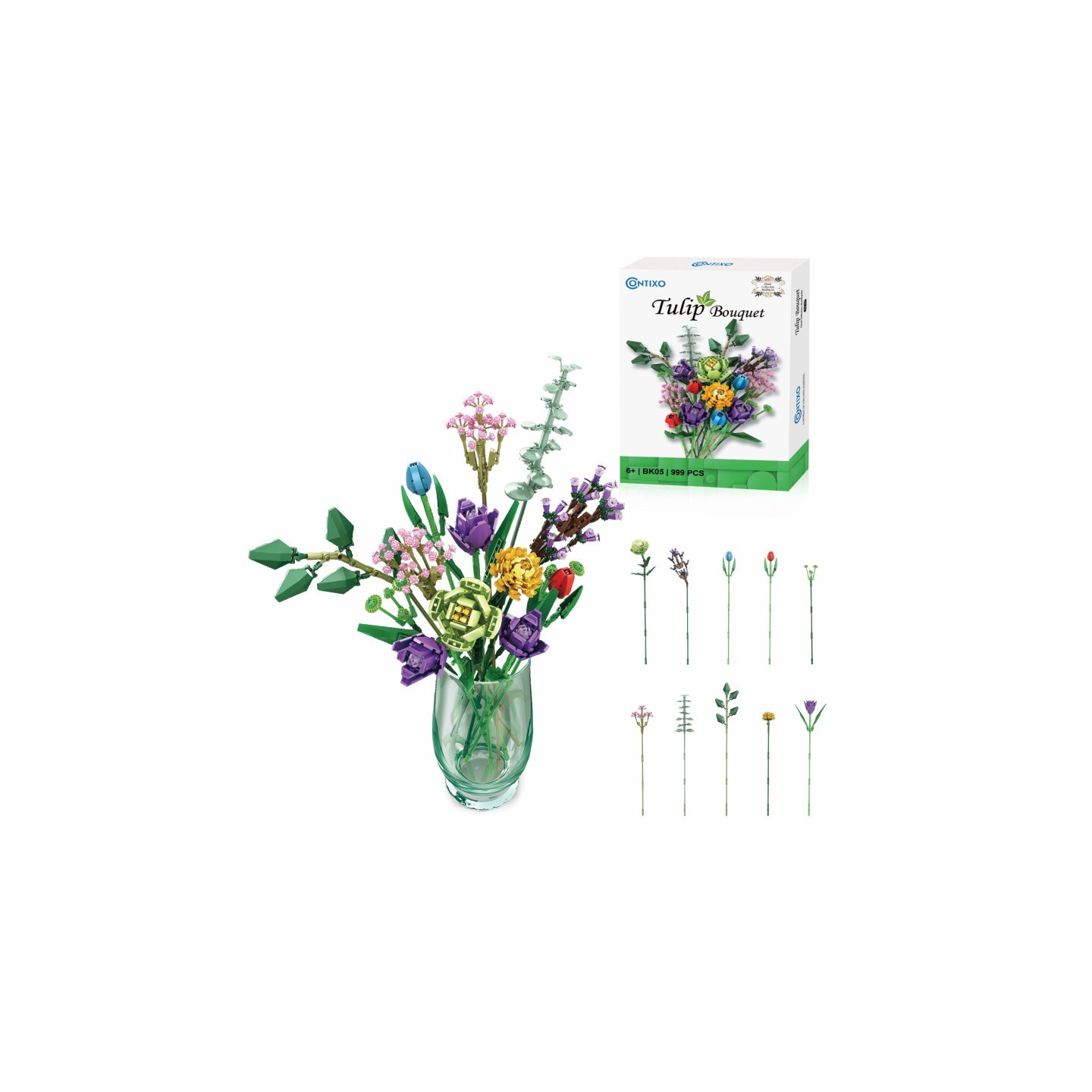 Contixo BK05 Tulip Bouquet Floral Collection Building Block Set