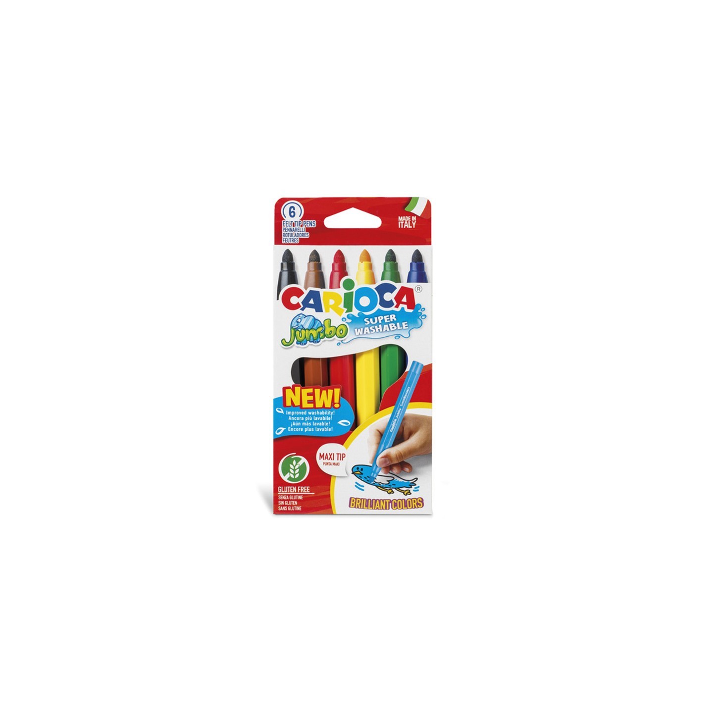 CARIOCA Jumbo Maxi Tip Washable Felt Tip Pens - 6 Pieces