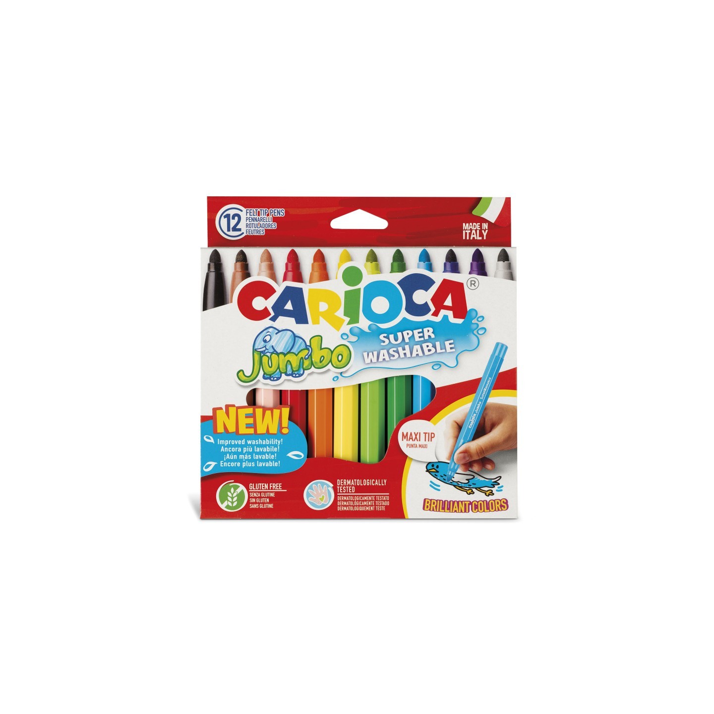 CARIOCA Jumbo Maxi Tip Washable Felt Tip Pens - 12 Pieces