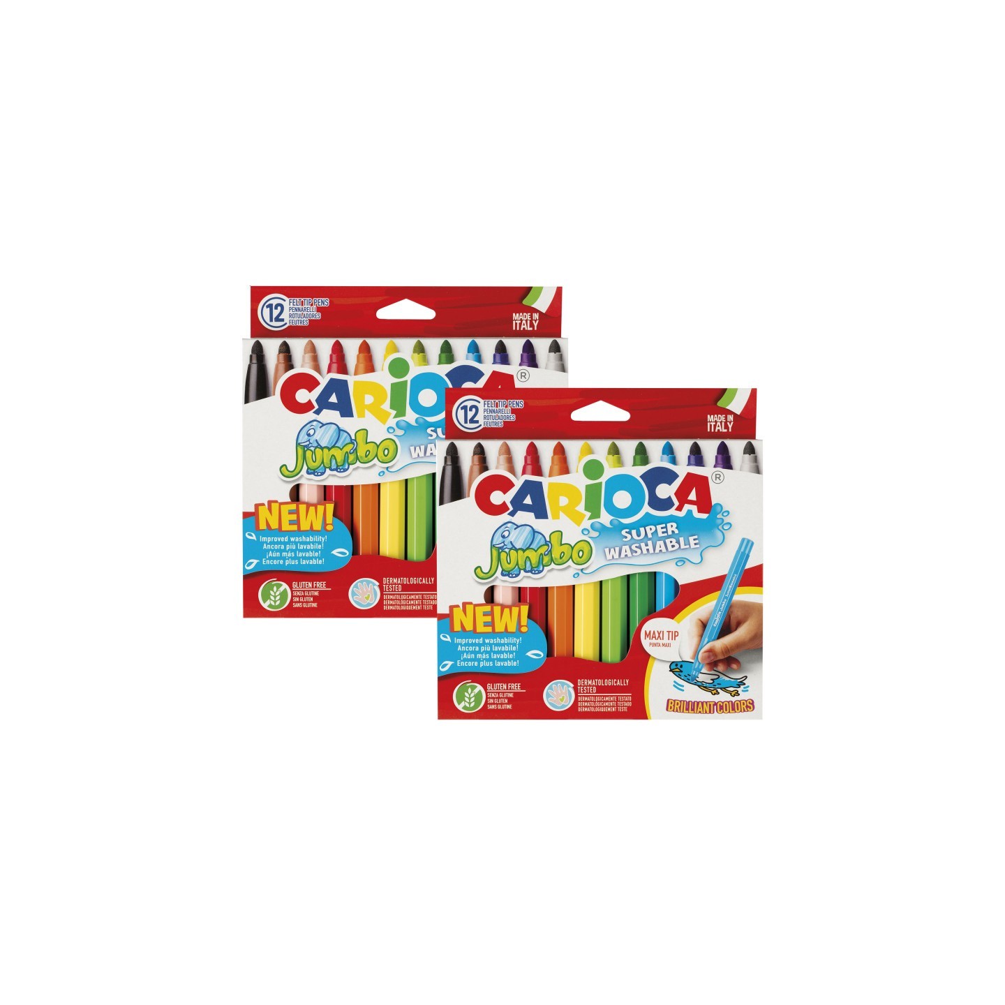 CARIOCA Jumbo Maxi Tip Washable Felt Tip Pens, 12 Per Pack, 2 Packs