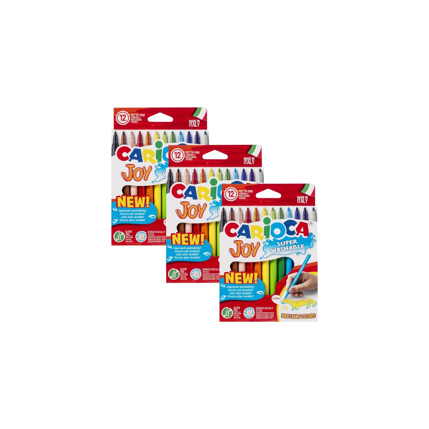 CARIOCA Joy Fine Tip Washable Felt Tip Pens, 12 Per Pack, 3 Packs