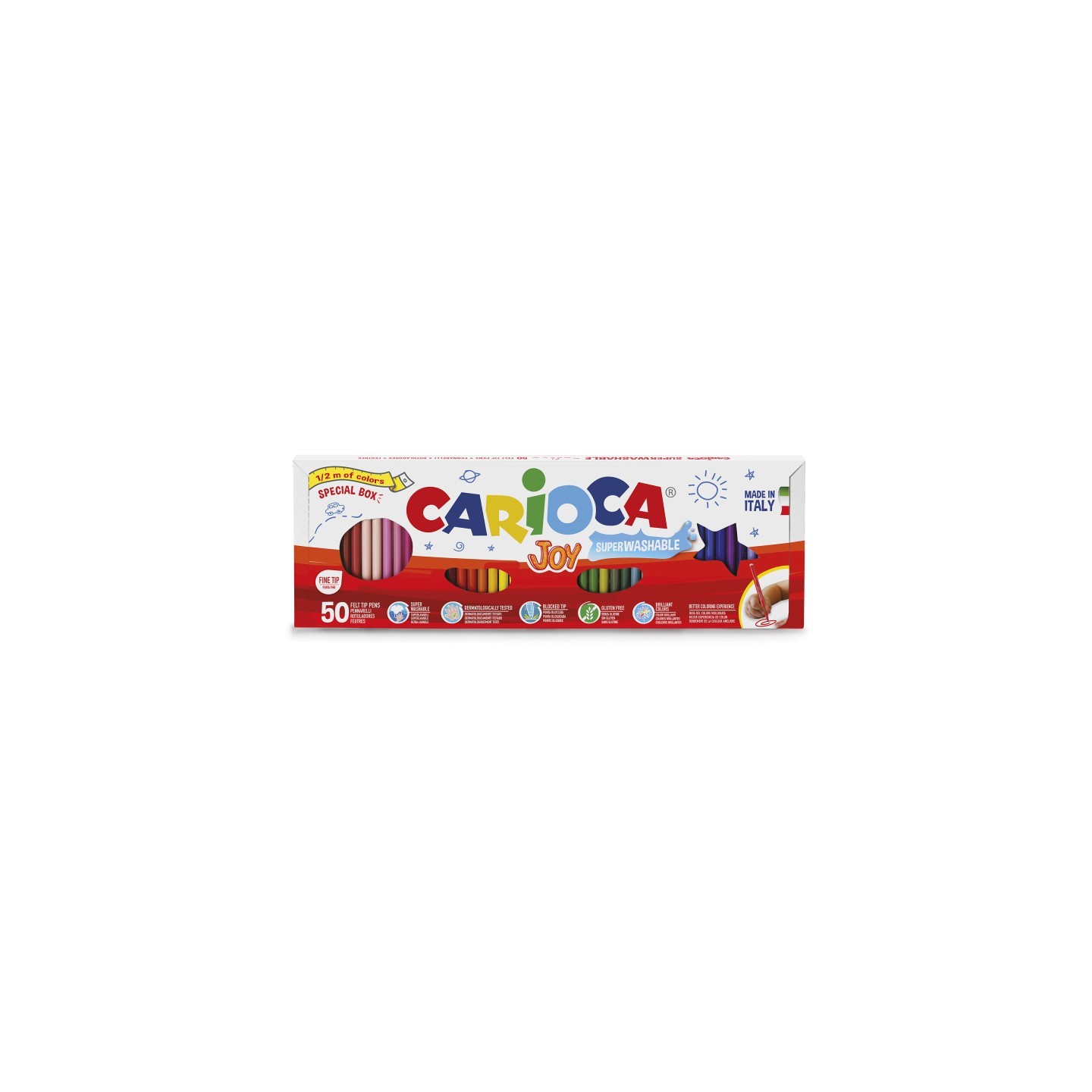 CARIOCA Joy Fine Tip Felt Tip Washable Pens 1/2 Meter - 50 Pieces