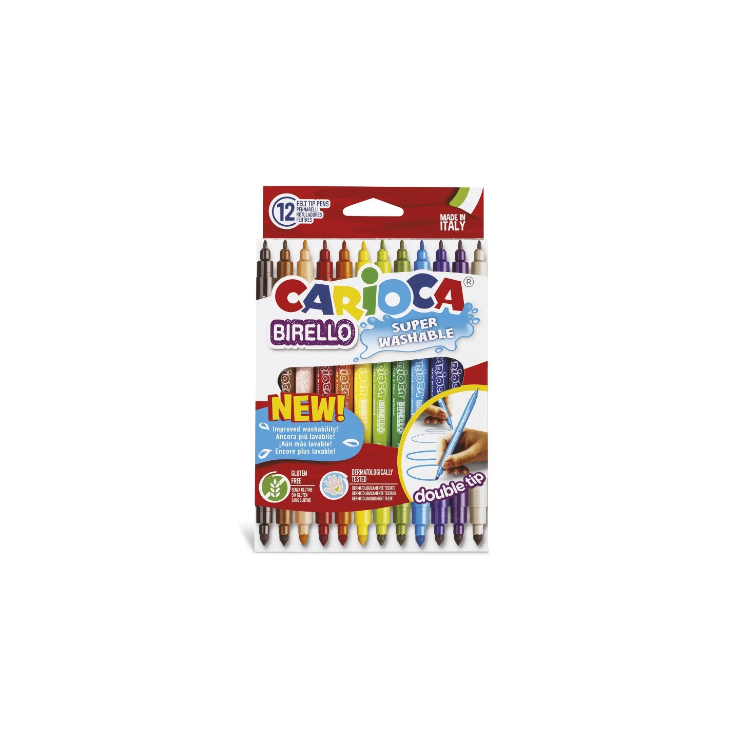 CARIOCA Birello Double Tip Washable Felt Tip Pens - 12 Pieces