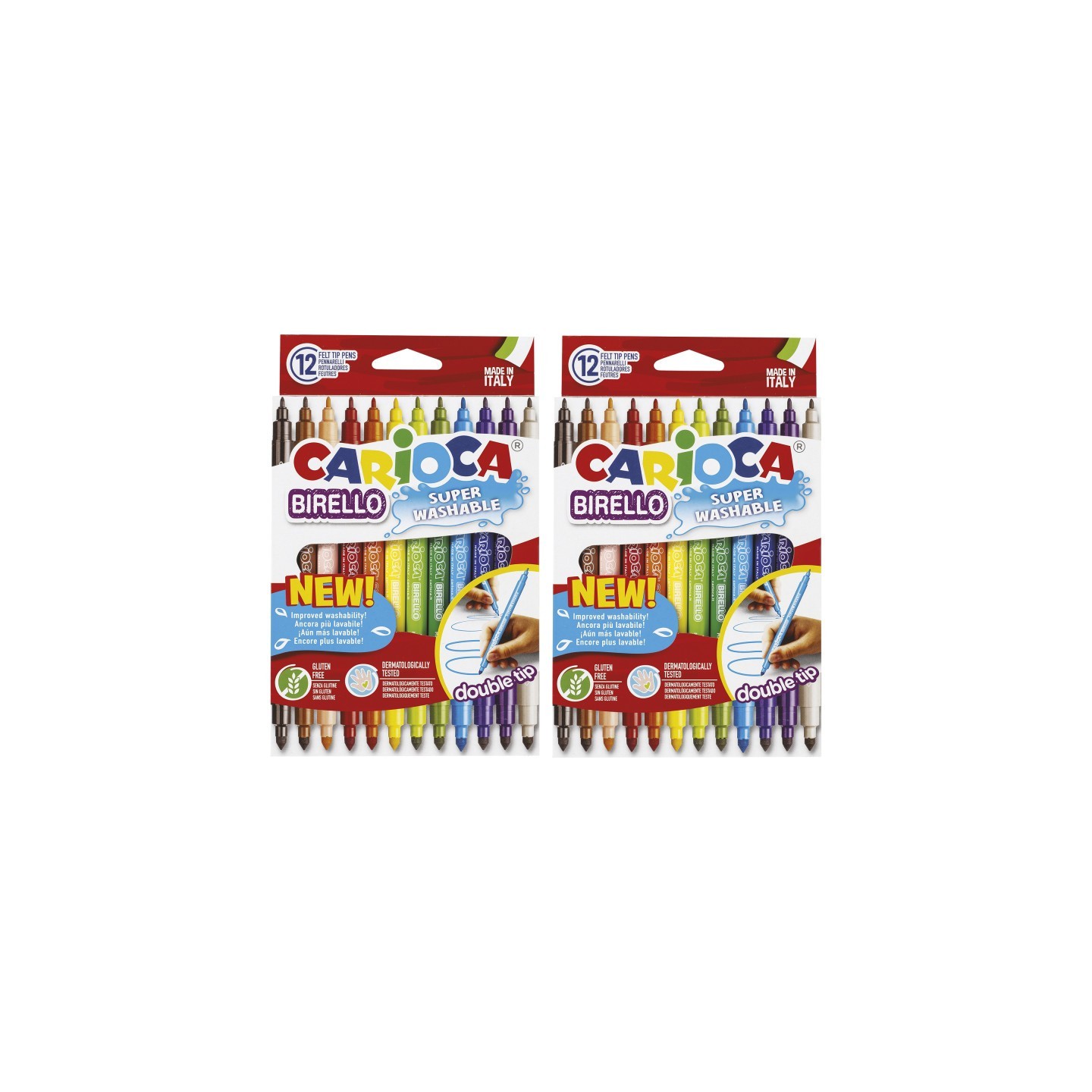 CARIOCA Birello Double Tip Washable Felt Tip Pens, 12 Per Pack, 2 Packs