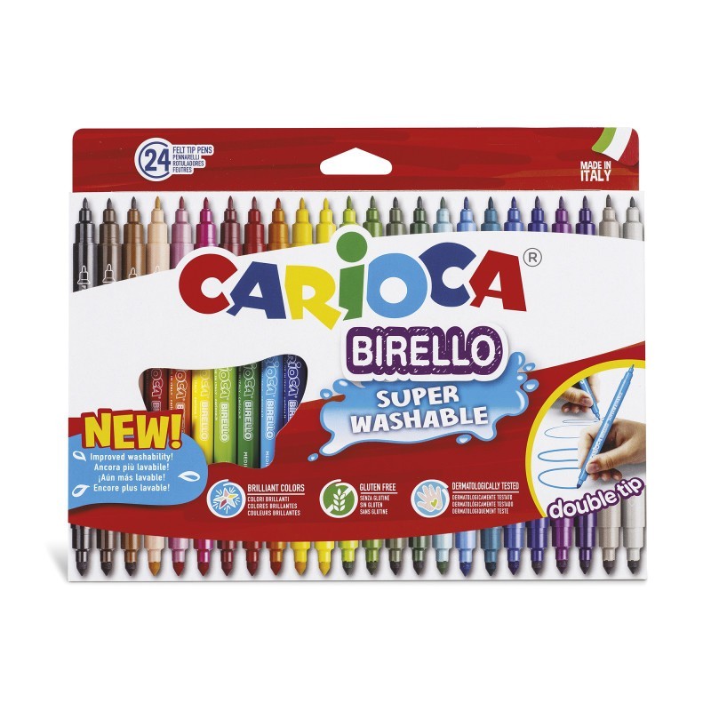 CARIOCA Birello Double Tip Felt Tip Washable Pens - 24 Pieces