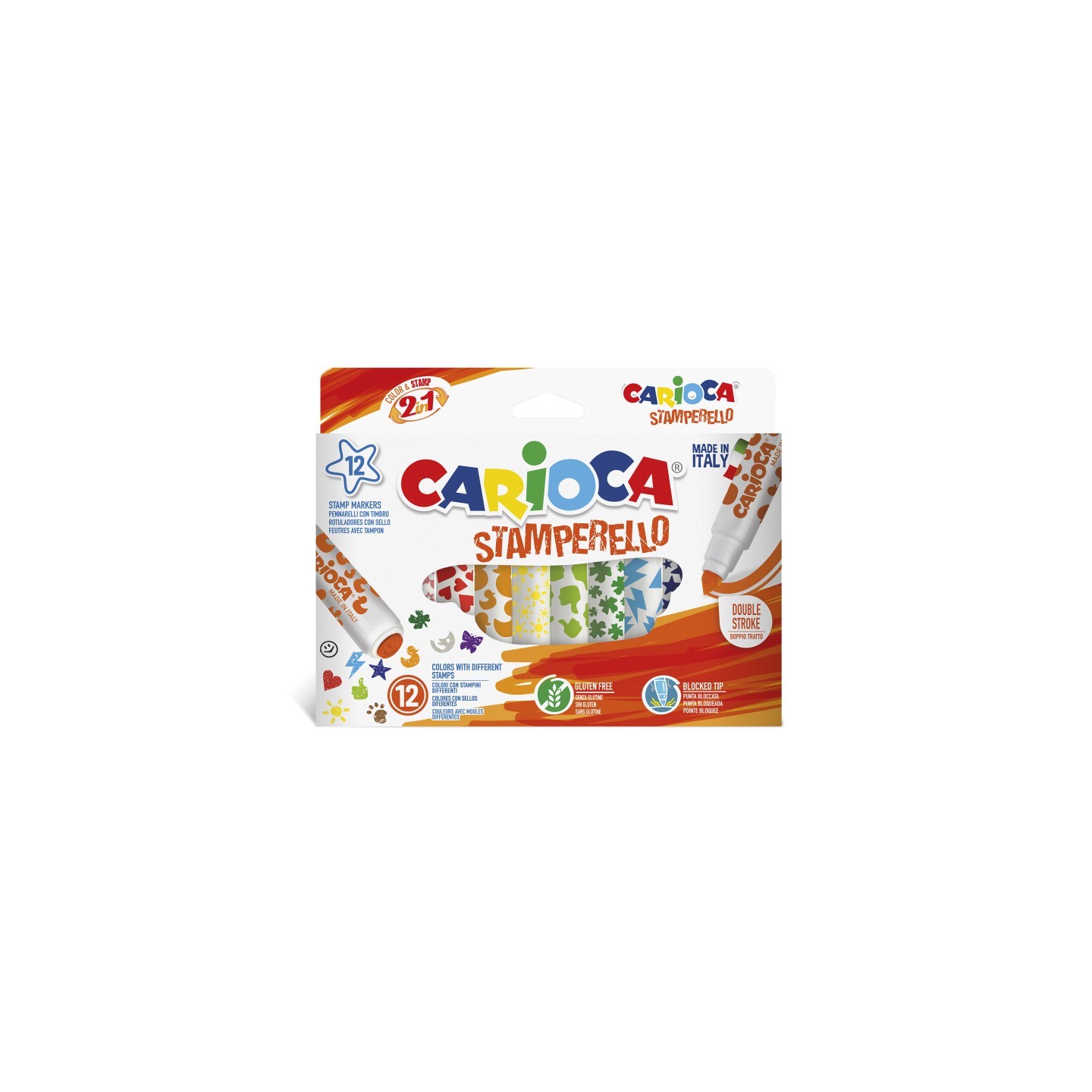 CARIOCA Stamperello Felt Tip Washable Pens Color & Stamp- 12 Pieces