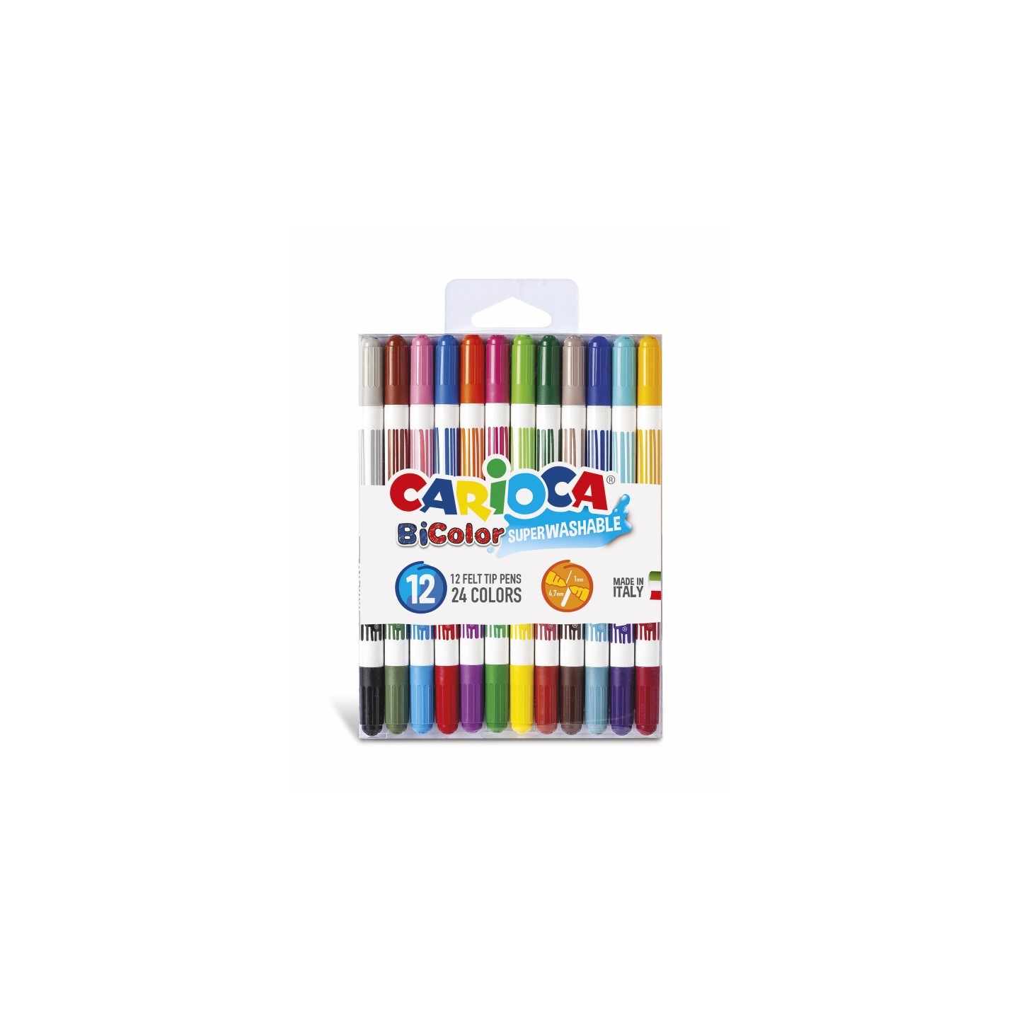 CARIOCA BiColor Felt Tip Washable Pens - 12 Pieces