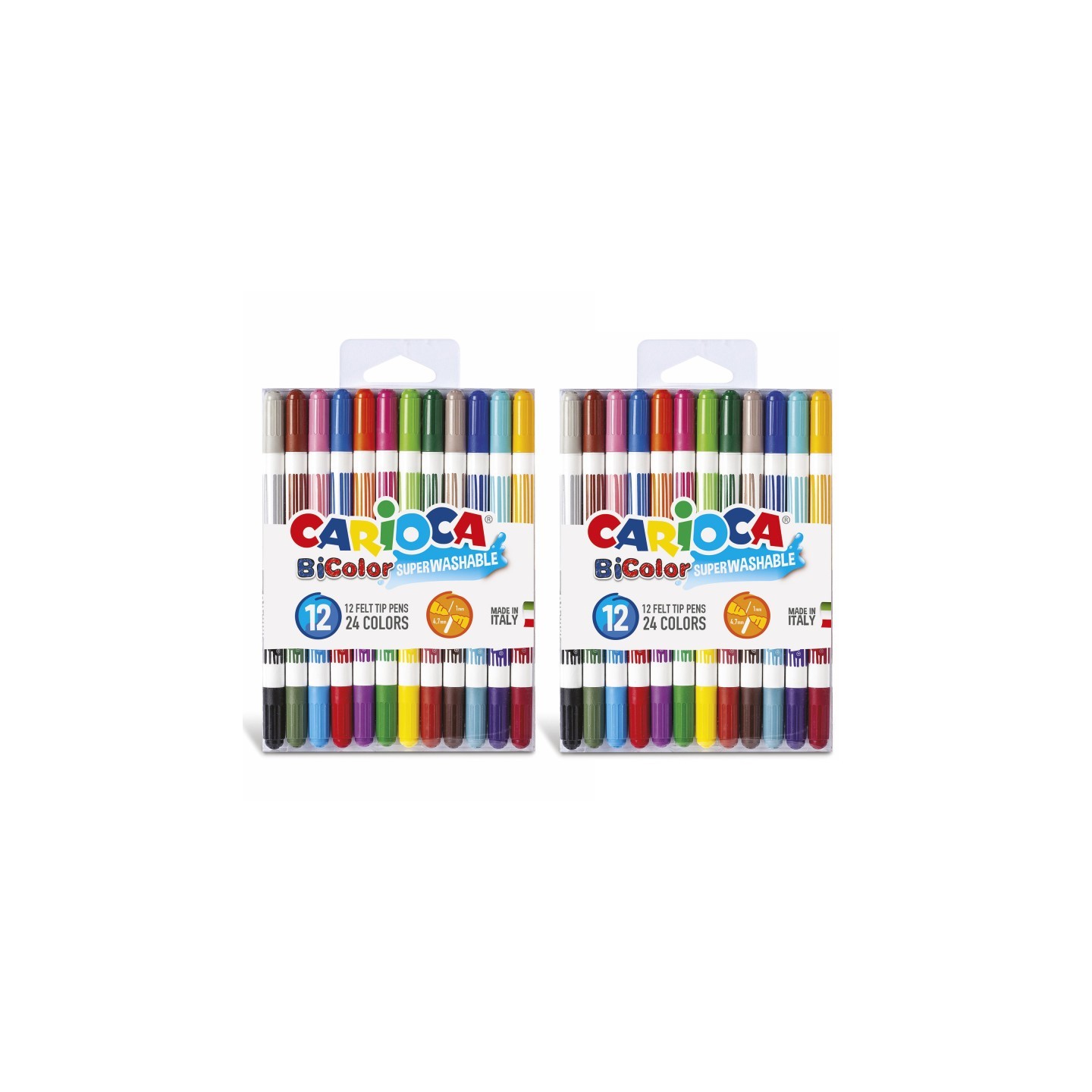 CARIOCA BiColor Felt Tip Washable Pens, 12 Per Pack, 2 Packs
