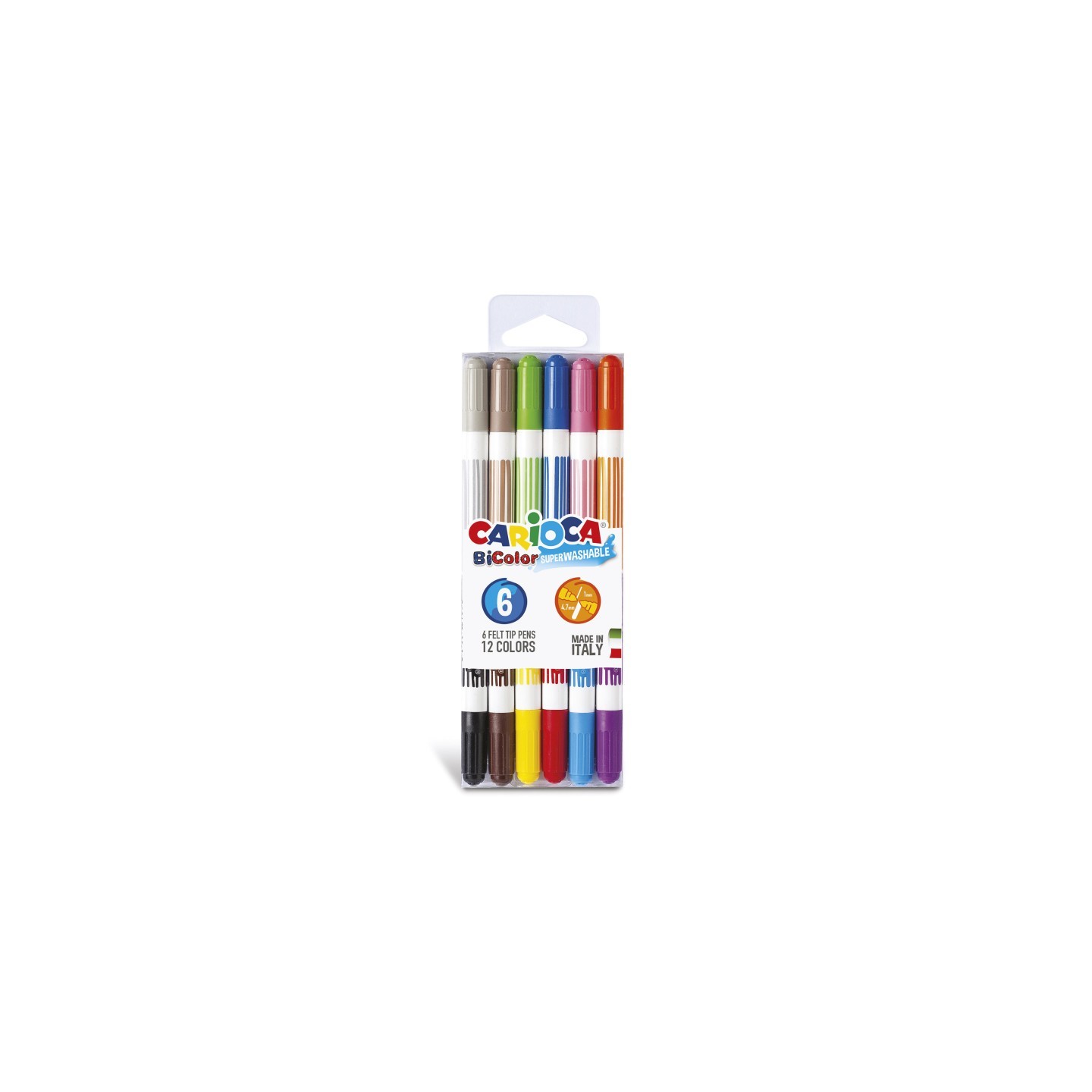CARIOCA BiColor Washable Felt Tip Pens - 6 Pieces