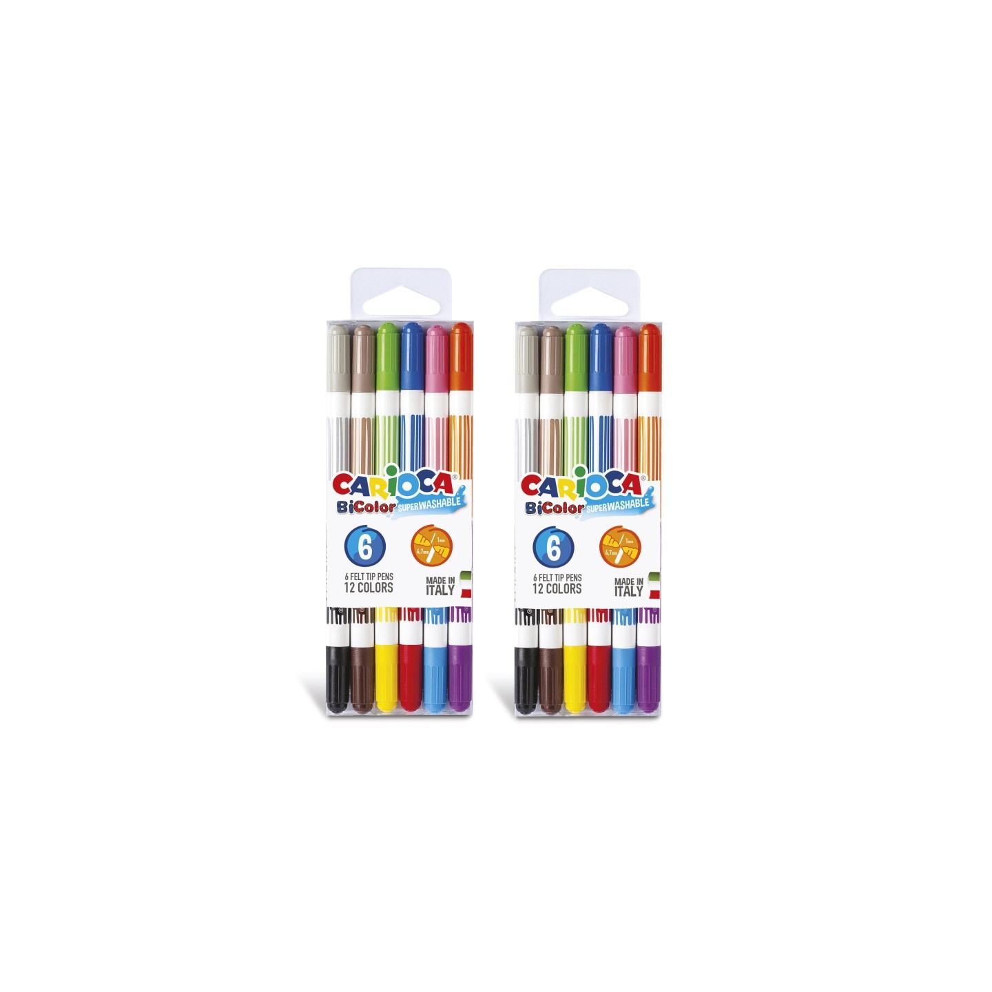 CARIOCA BiColor Washable Felt Tip Pens, 6 Per Pack, 2 Packs