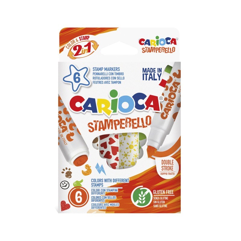 CARIOCA Stamperello Color & Stamp Washable Felt Tip Pens - 6 Pieces