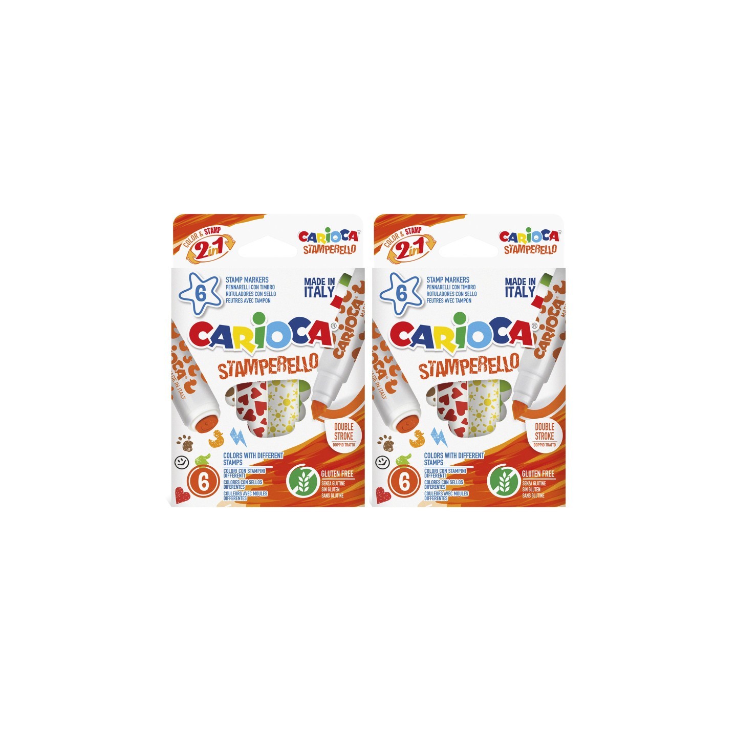 CARIOCA Stamperello Color & Stamp Washable Felt Tip Pens, 6 Per Pack, 2 Packs