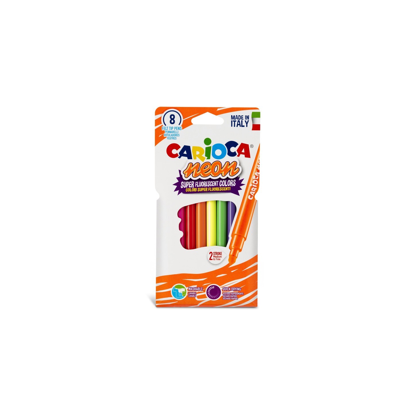 CARIOCA Neon Washable Felt Tip Pens - 8 Pieces