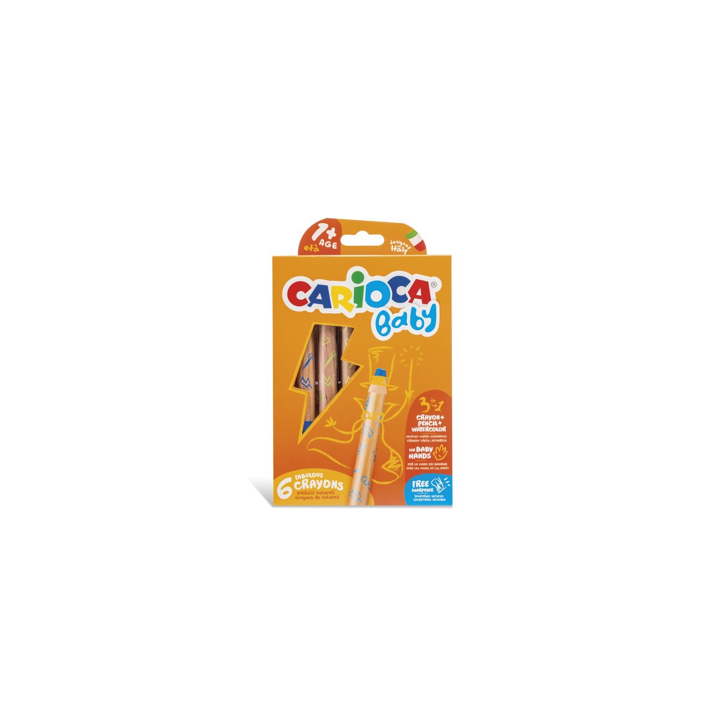 CARIOCA BABY Crayons 3 in 1 + Sharpener - 6 Pieces