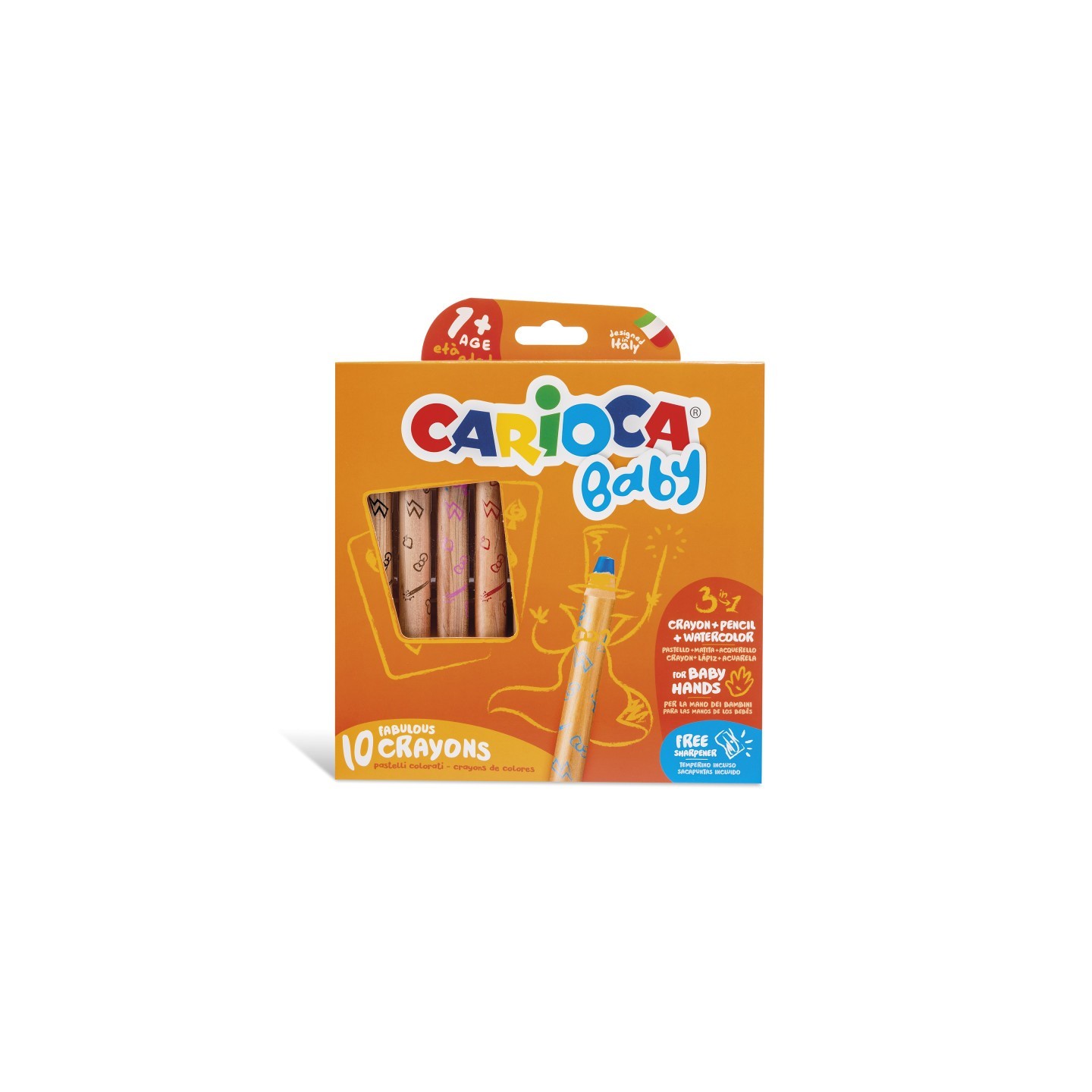 CARIOCA BABY Crayons 3 in 1 + Sharpener - 10 Pieces