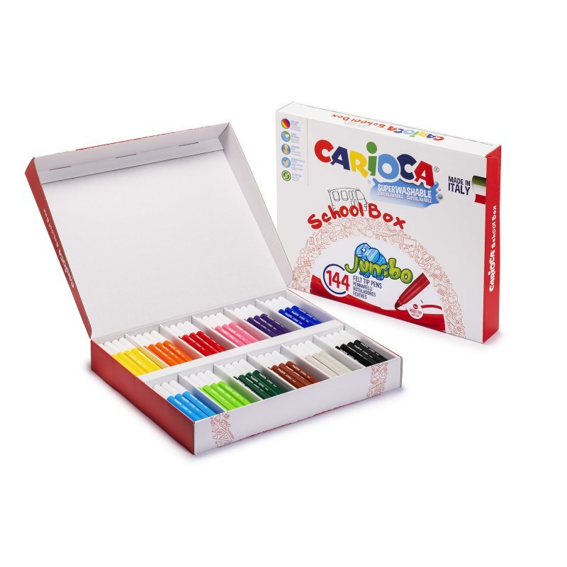 CARIOCA Jumbo Maxi Tip Felt Tip Washable Pens School Box - 144 Pieces
