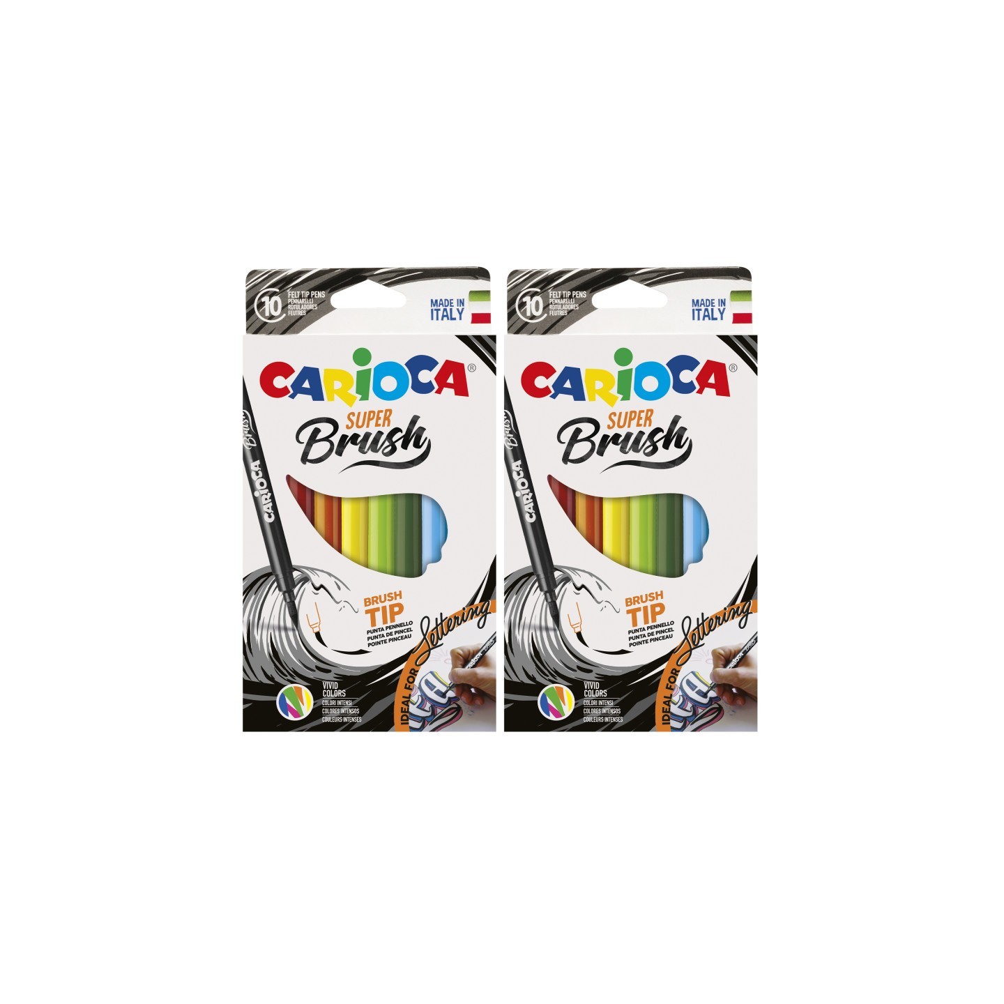 CARIOCA Super Brush Washable Felt Tip Pens, 10 Per Pack, 2 Packs