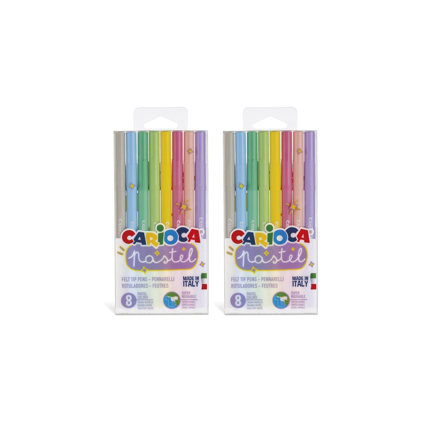 CARIOCA Pastel Washable Felt Tip Pens, 8 Per Pack, 2 Packs