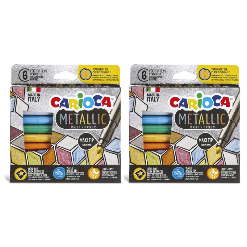 CARIOCA Metallic Maxi Tip Markers Felt Tip Pens, 6 Per Pack, 2 Packs