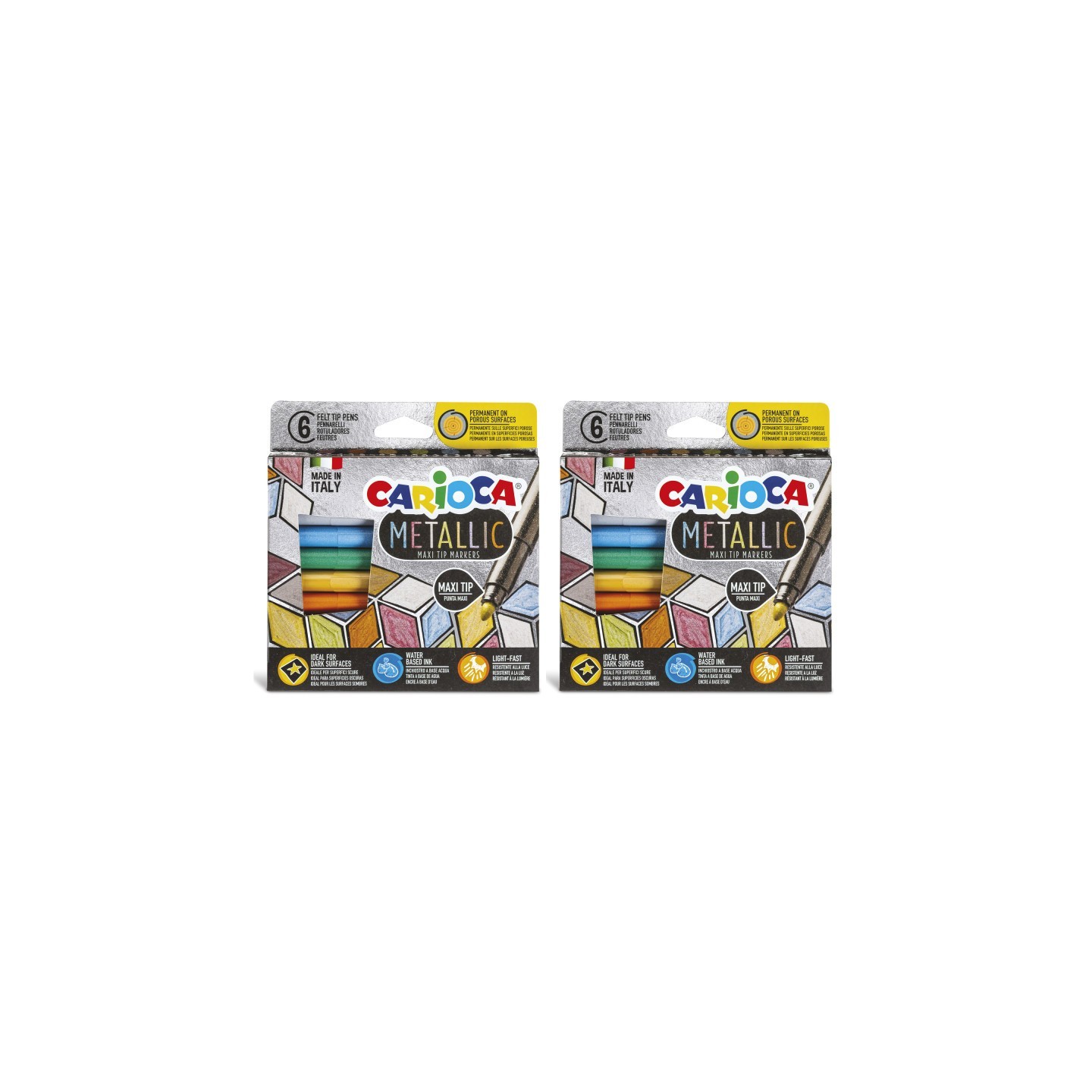 CARIOCA Metallic Maxi Tip Markers Felt Tip Pens, 6 Per Pack, 2 Packs