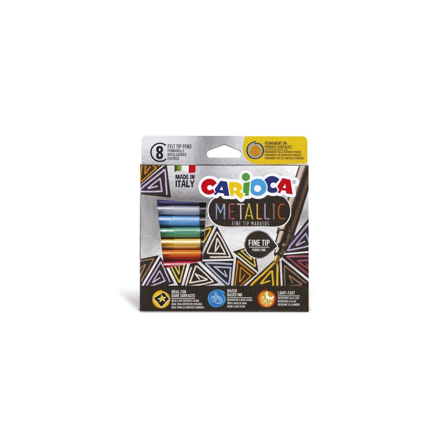 CARIOCA Metallic Felt Tip Pens Fine Tip Markers - 8 Pieces