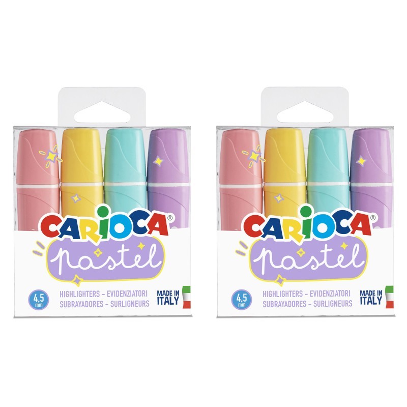 CARIOCA Memolight Pastel Washable Highlighters, 4 Per Pack, 2 Packs