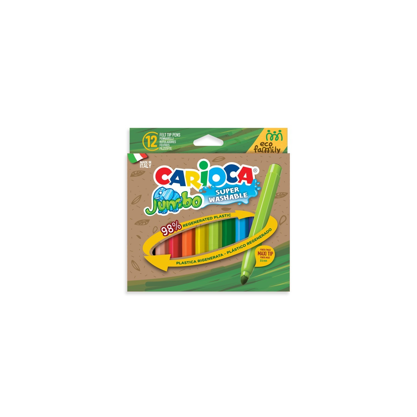CARIOCA Eco Family Jumbo Maxi Tip Washable Felt Tip Pens - 12 Pieces