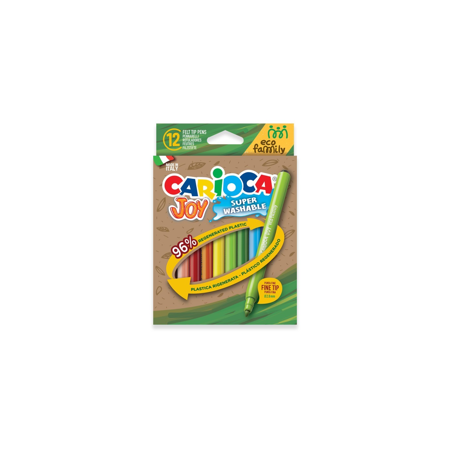 CARIOCA Eco Family Joy Fine Tip Washable Felt Tip Pens - 12 Pieces