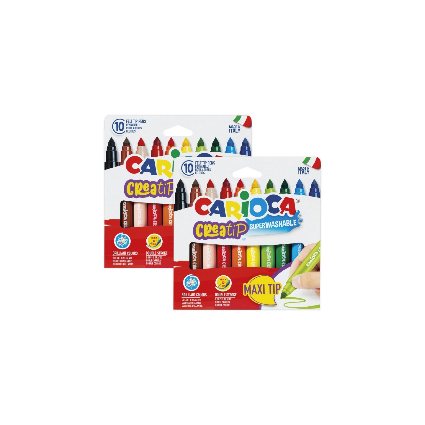 CARIOCA Creatip Maxi Tip Washable Felt Tip Pens, 10 Per Pack, 2 Packs