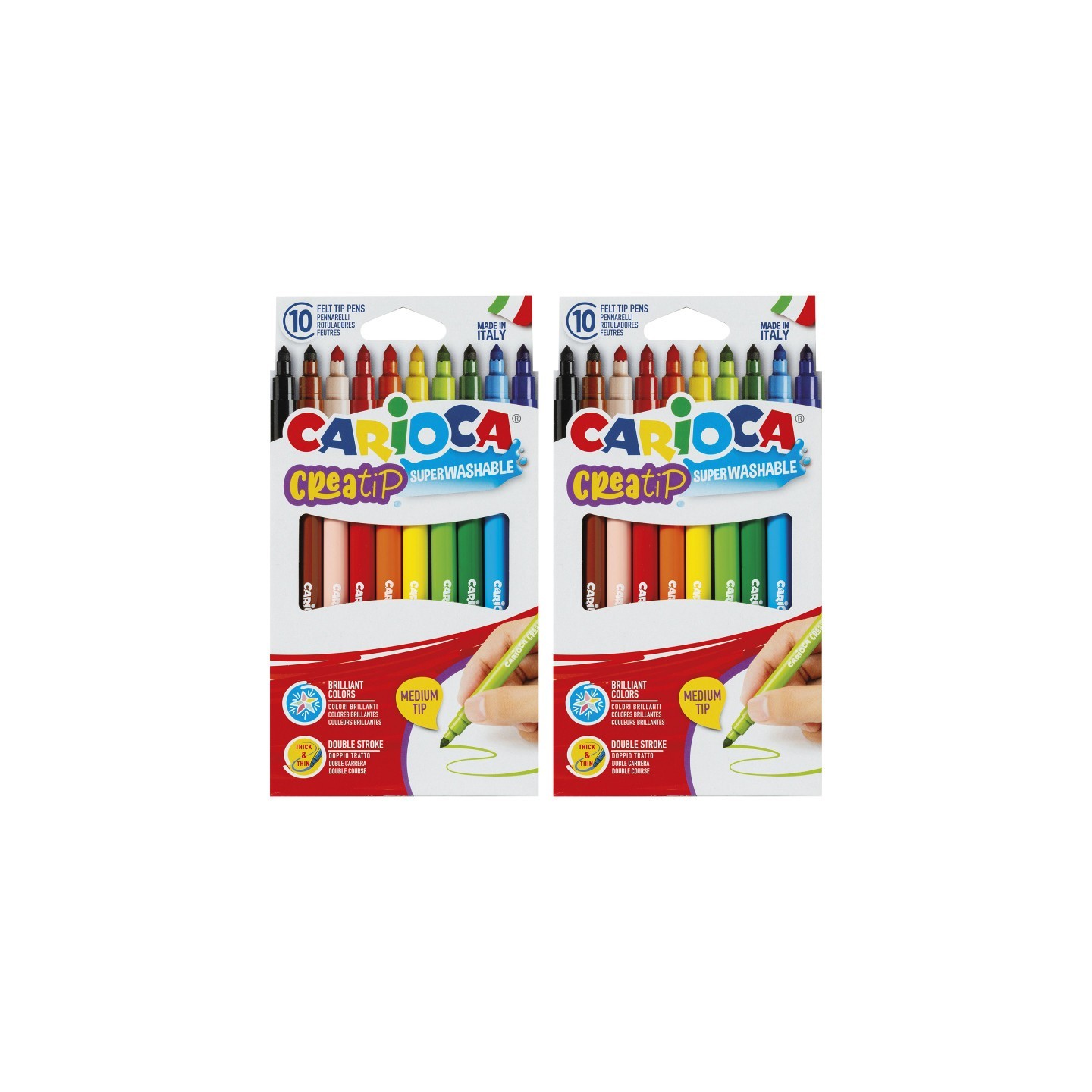 CARIOCA Creatip Medium Tip Washable Felt Tip Pens, 10 Per Pack, 2 Packs