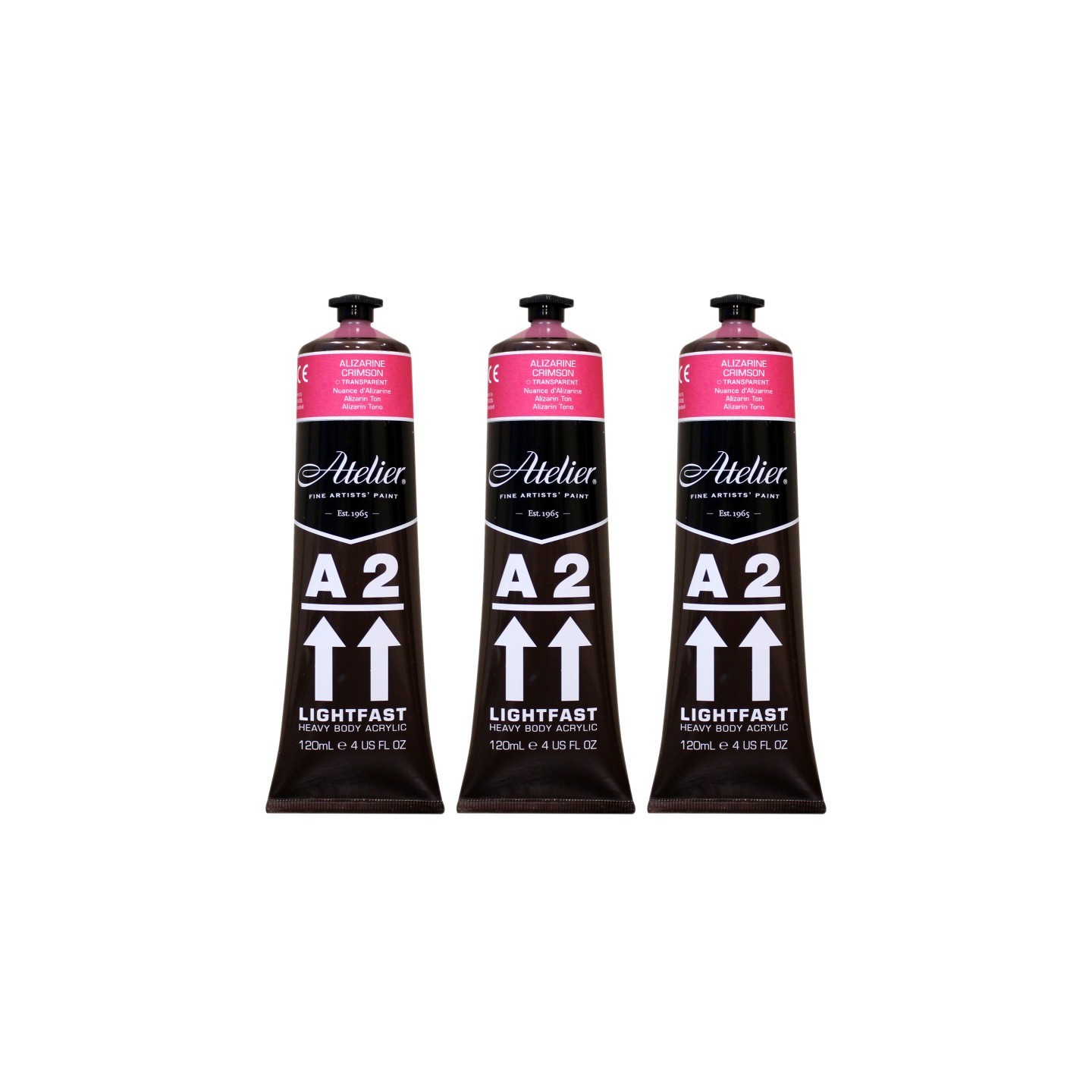 Atelier A2 Heavy Body Lightfast Artist Acrylic, 4 oz., Alizarine Crimson Hue, Pack of 3