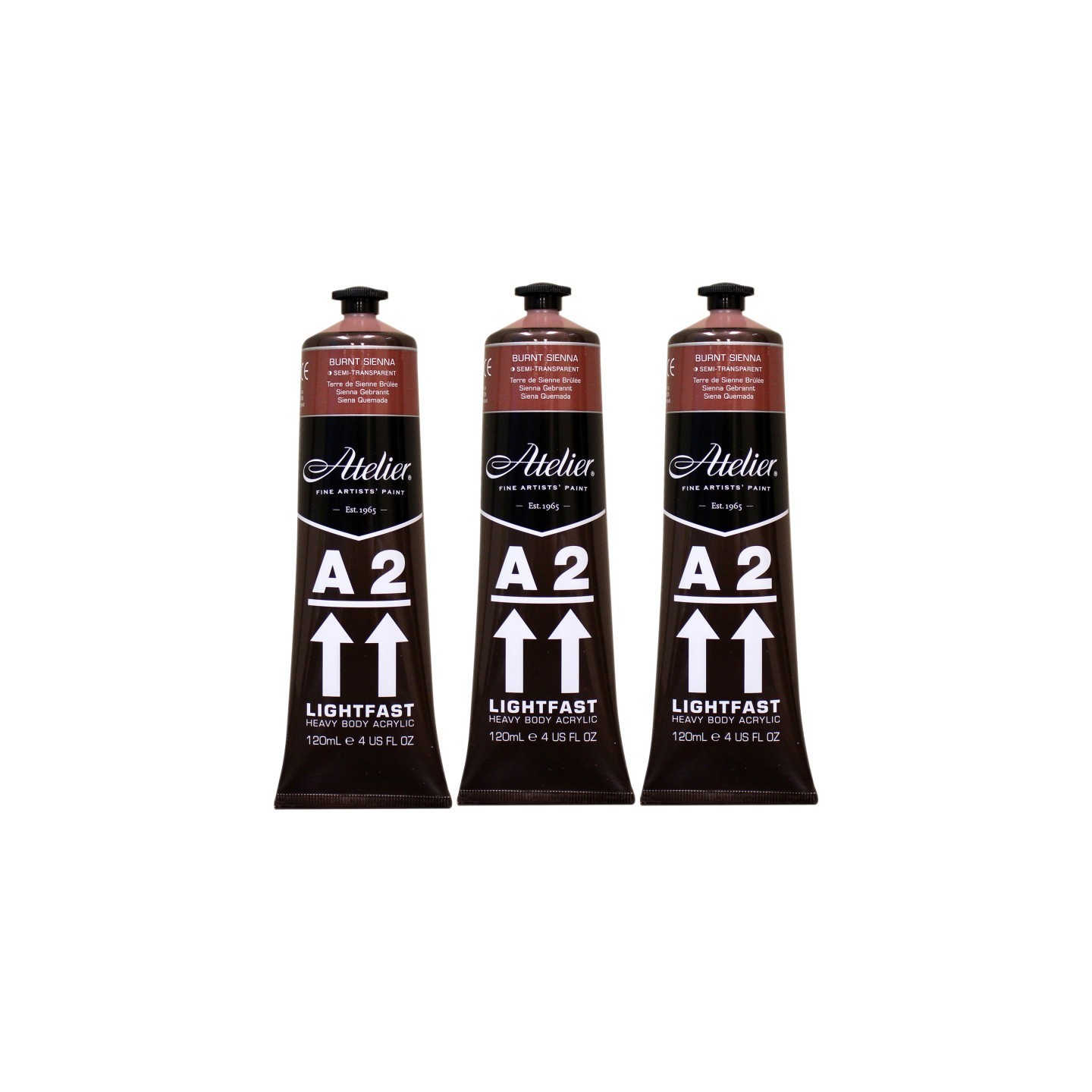 Atelier A2 Heavy Body Lightfast Artist Acrylic, 4 oz., Burnt Sienna, Pack of 3