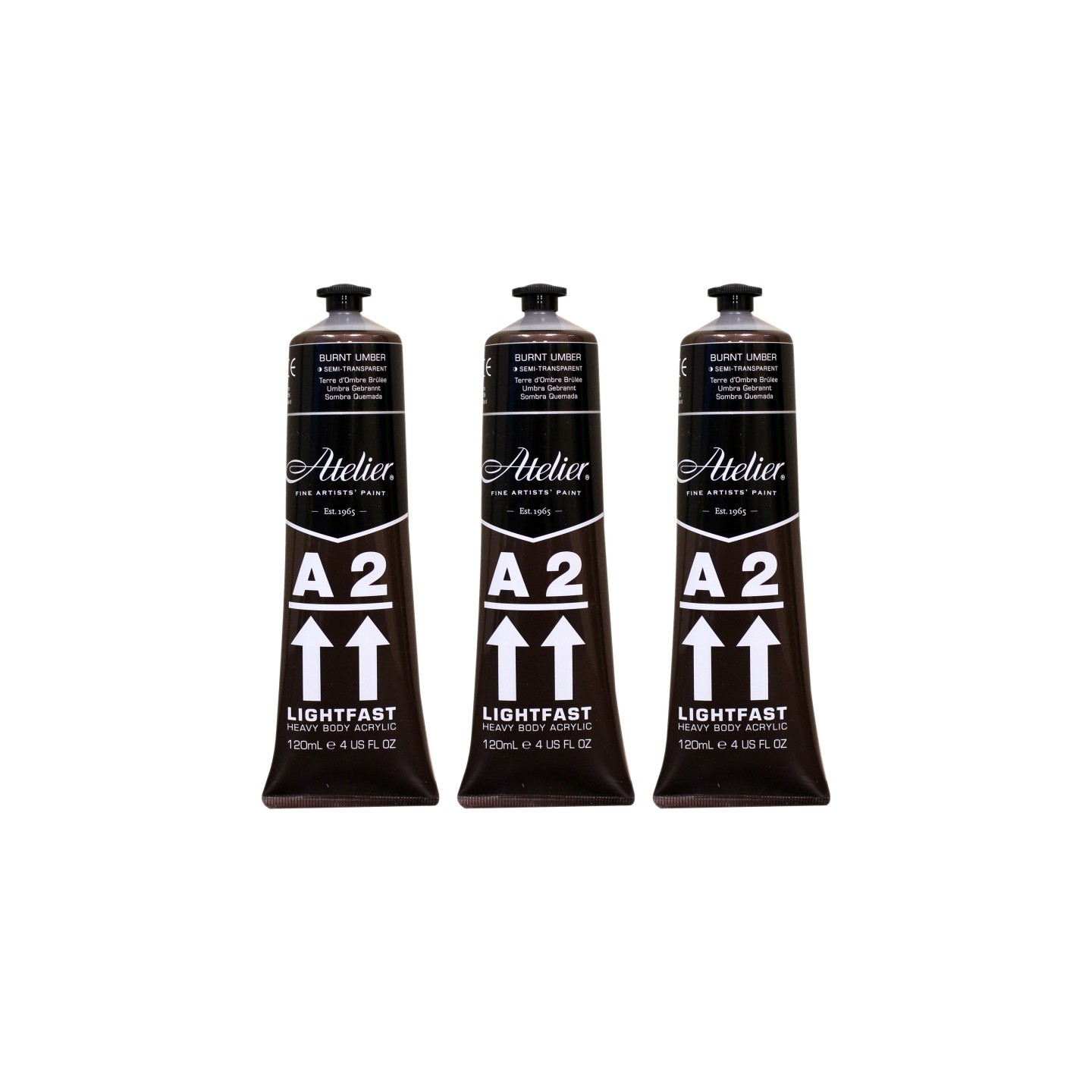 Atelier A2 Heavy Body Lightfast Artist Acrylic, 4 oz., Burnt Umber, Pack of 3