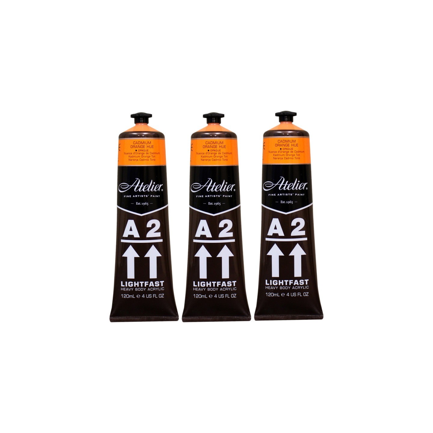 Atelier A2 Heavy Body Lightfast Artist Acrylic, 4 oz., Cadmium Orange Hue, Pack of 3