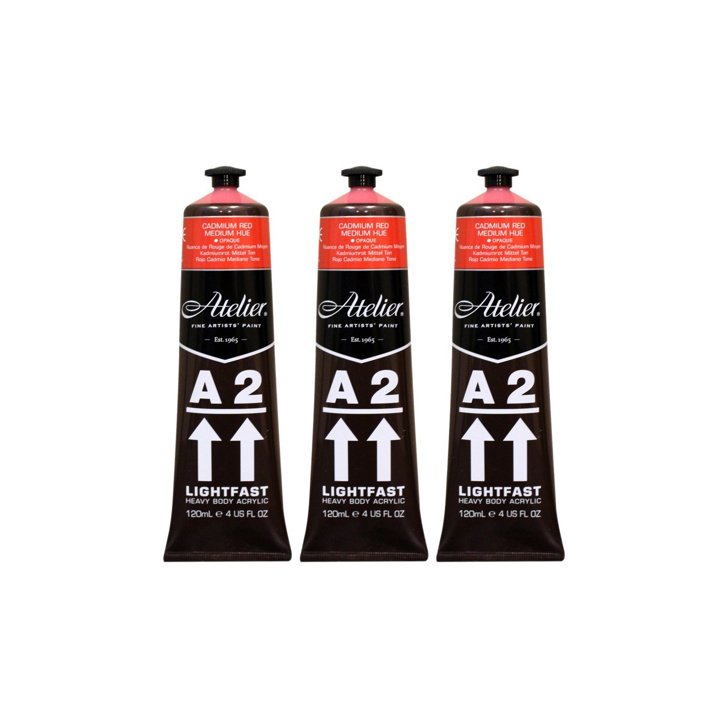 Atelier A2 Heavy Body Lightfast Artist Acrylic, 4 oz., Cadmium Red Medium Hue, Pack of 3