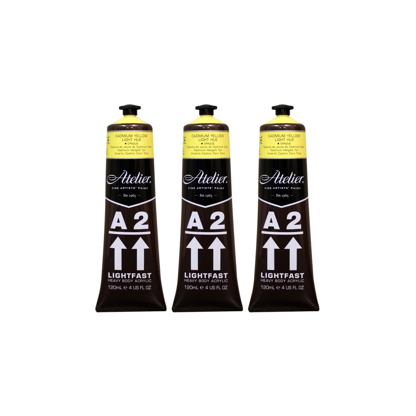 Atelier A2 Heavy Body Lightfast Artist Acrylic, 4 oz., Cadmium Yellow Light Hue, Pack of 3
