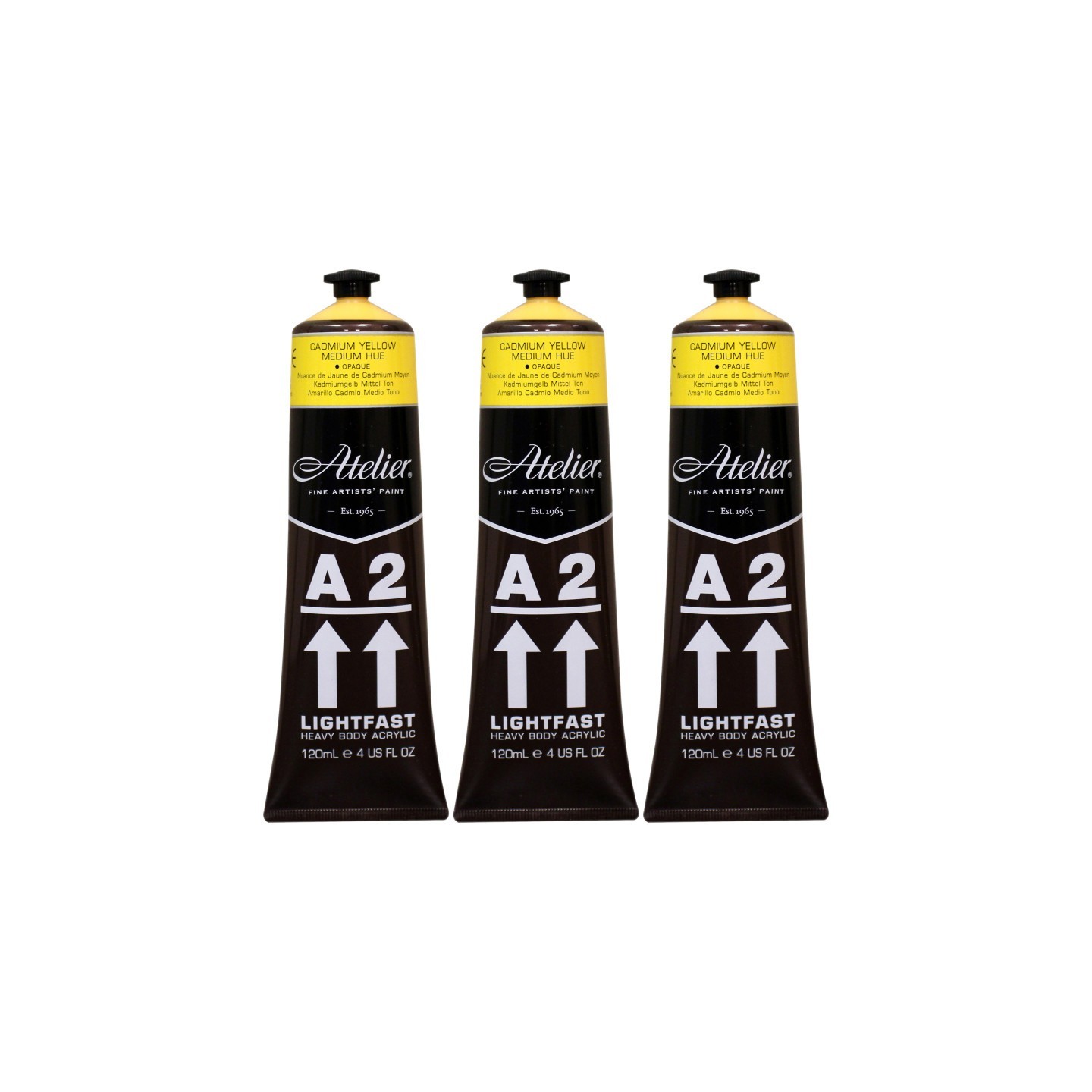 Atelier A2 Heavy Body Lightfast Artist Acrylic, 4 oz., Cadmium Yellow Medium Hue, Pack of 3
