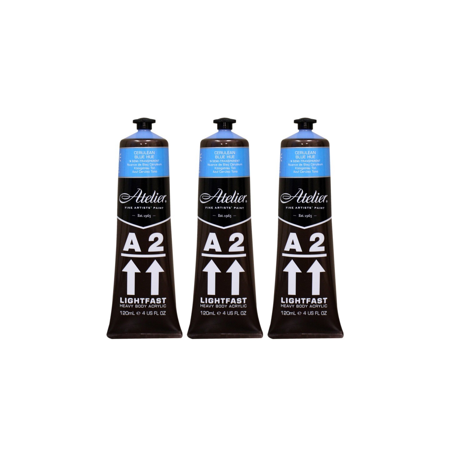 Atelier A2 Heavy Body Lightfast Artist Acrylic, 4 oz., Cerulean Blue Hue, Pack of 3