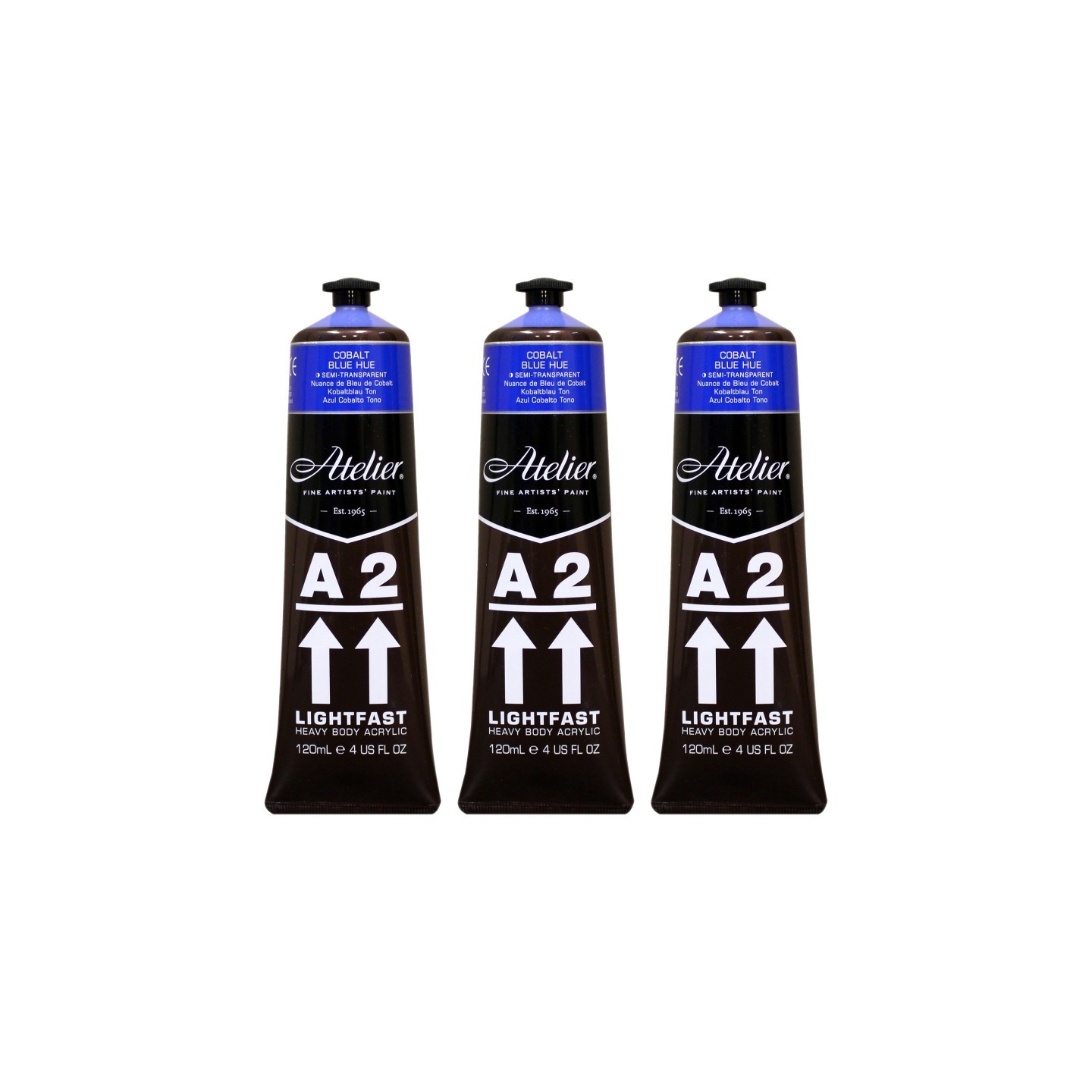 Atelier A2 Heavy Body Lightfast Artist Acrylic, 4 oz., Cobalt Blue Hue, Pack of 3