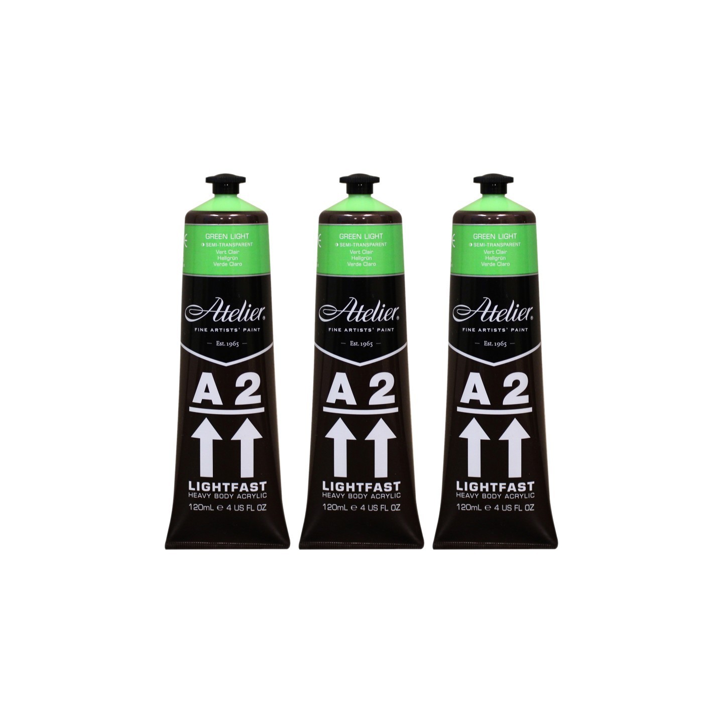 Atelier A2 Heavy Body Lightfast Artist Acrylic, 4 oz., Green Light, Pack of 3
