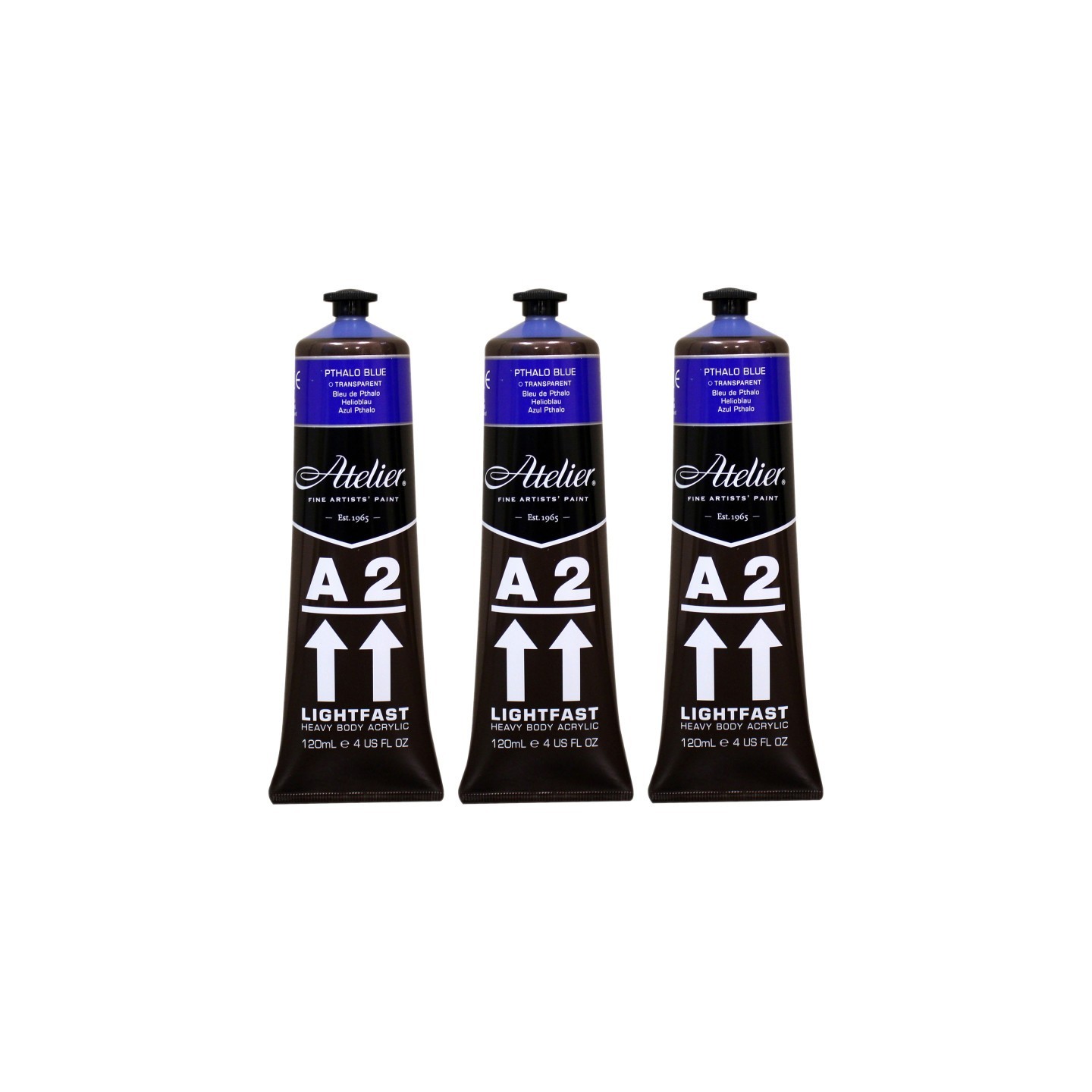 Atelier A2 Heavy Body Lightfast Artist Acrylic, 4 oz., Pthalo Blue, Pack of 3