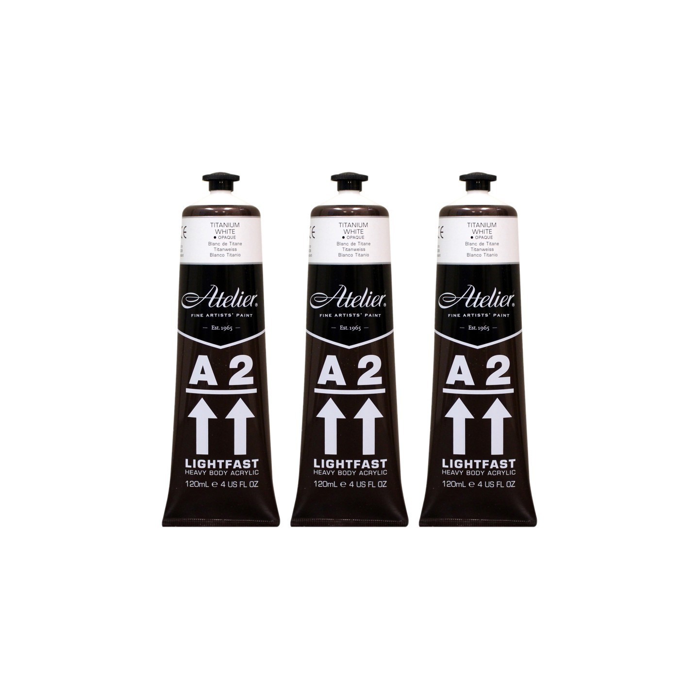 Atelier A2 Heavy Body Lightfast Artist Acrylic, 4 oz., Titanium White, Pack of 3