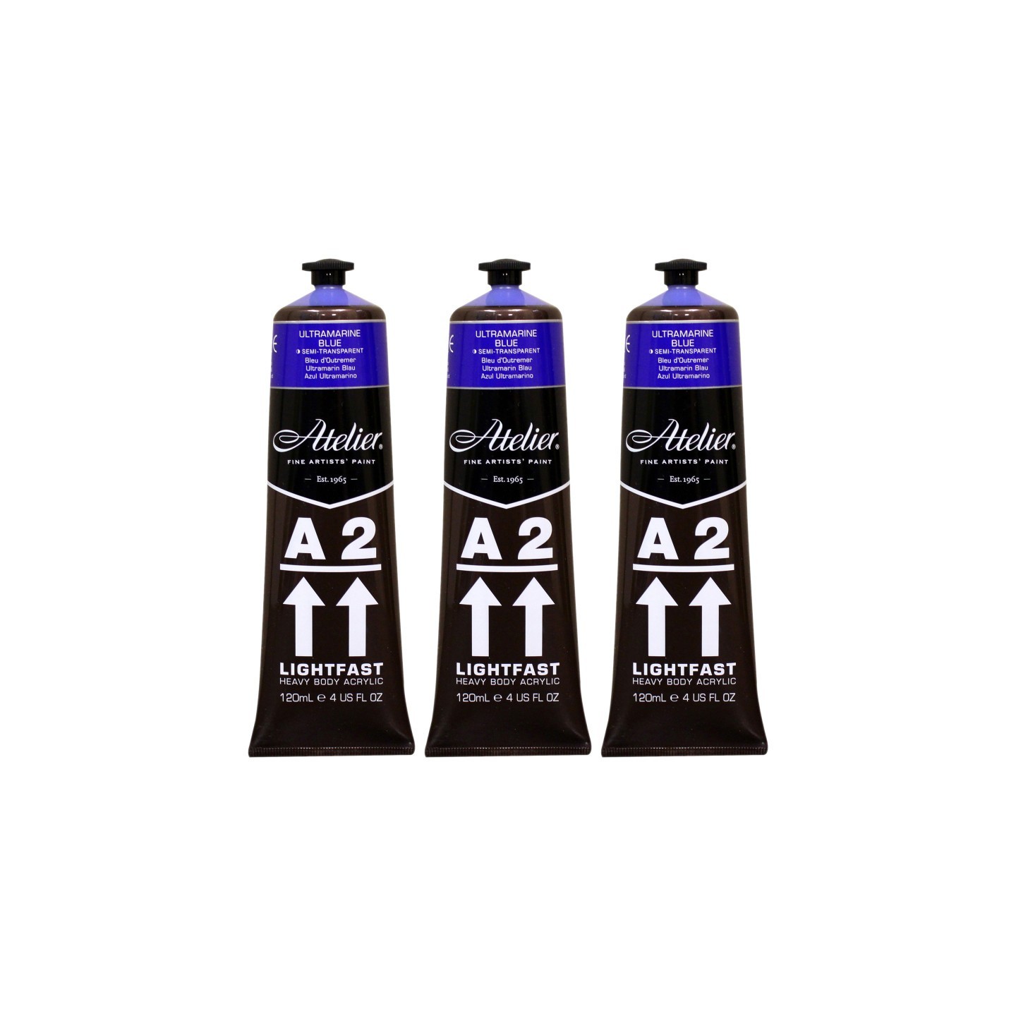 Atelier A2 Heavy Body Lightfast Artist Acrylic, 4 oz., Ultramarine Blue, Pack of 3